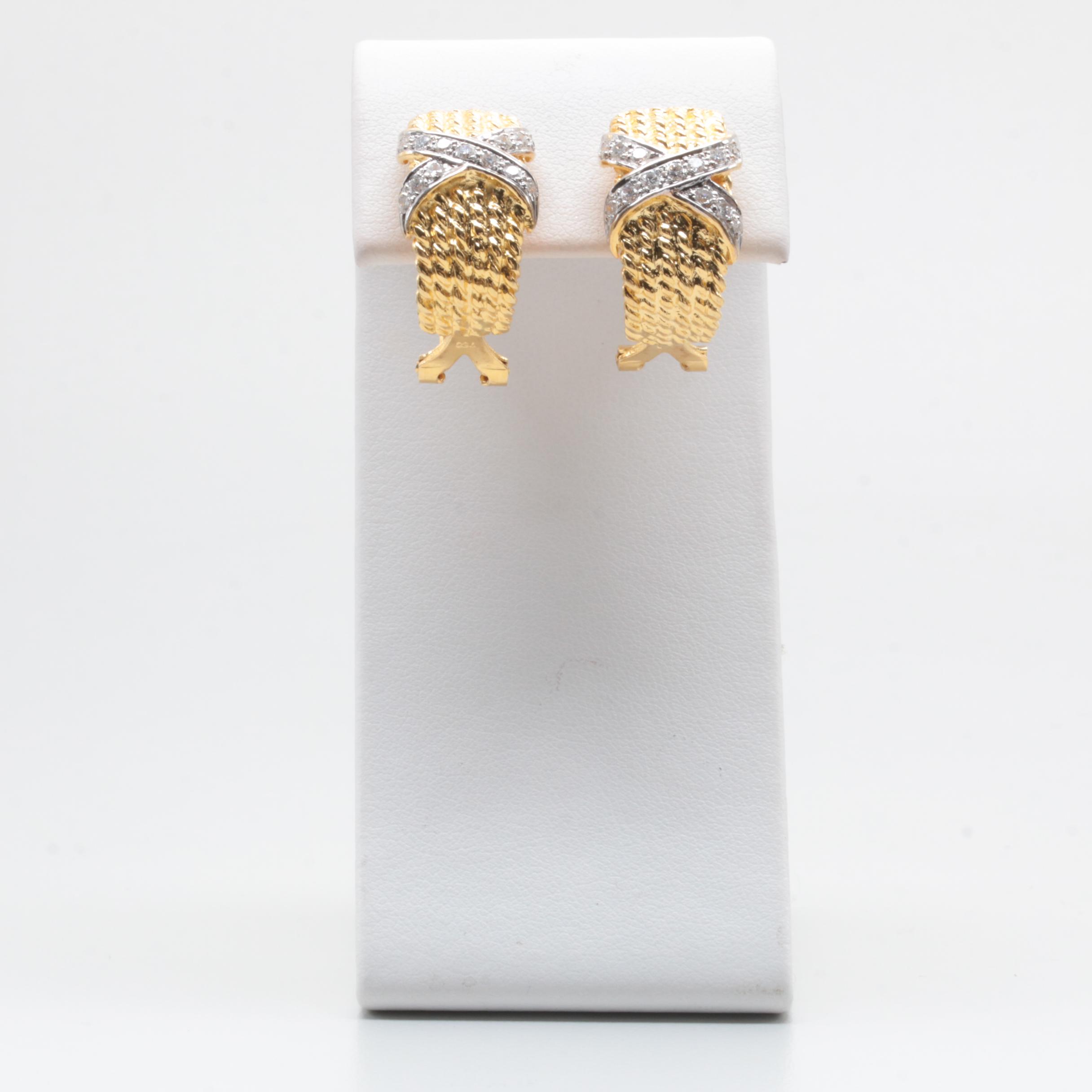 18K Yellow Gold Diamond Omega Back Earrings