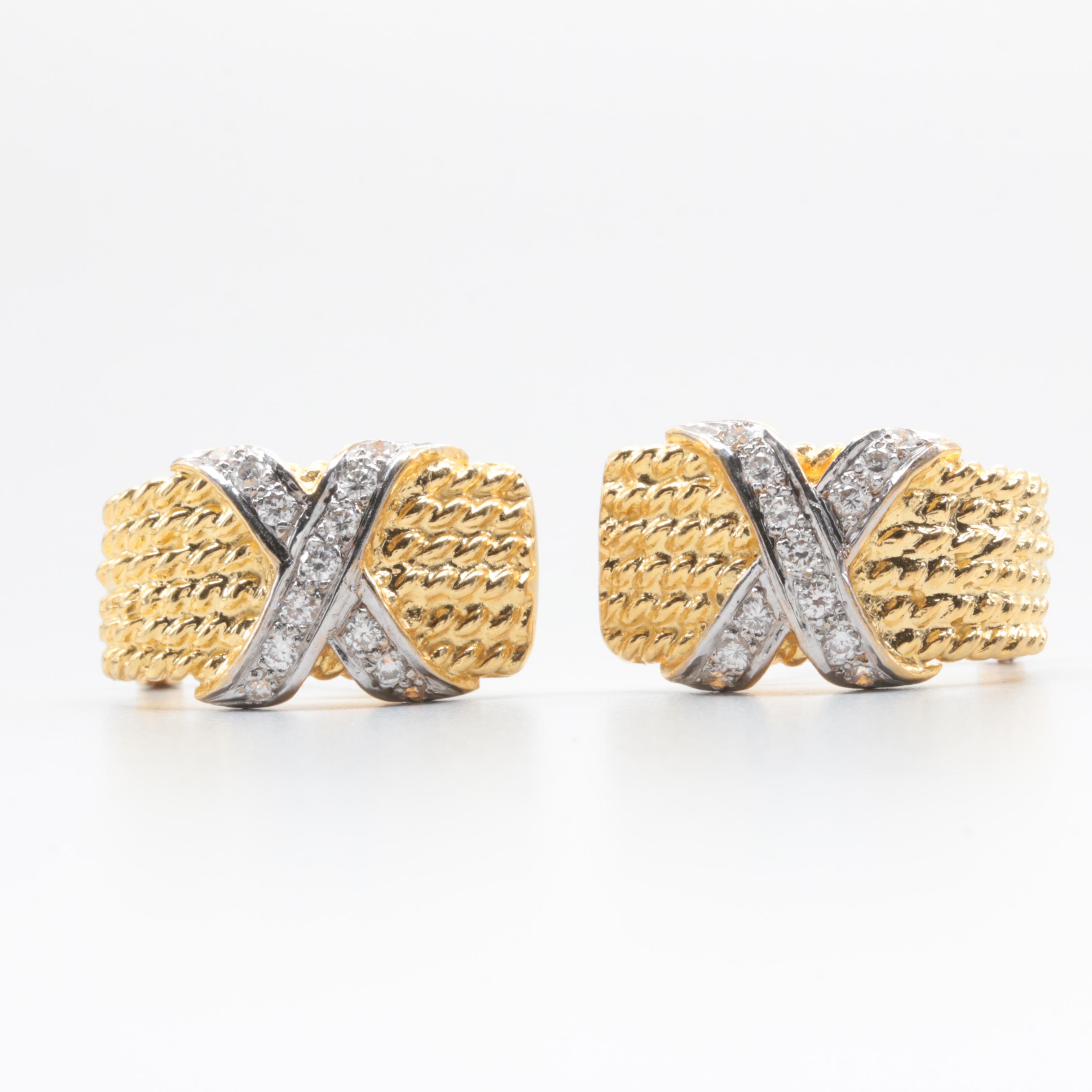 18K Yellow Gold Diamond Omega Back Earrings