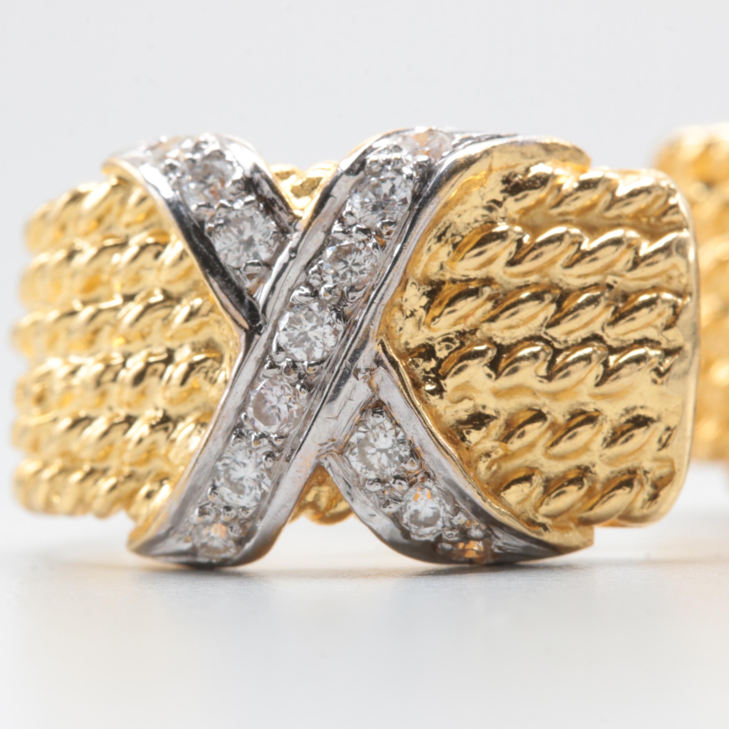 18K Yellow Gold Diamond Omega Back Earrings