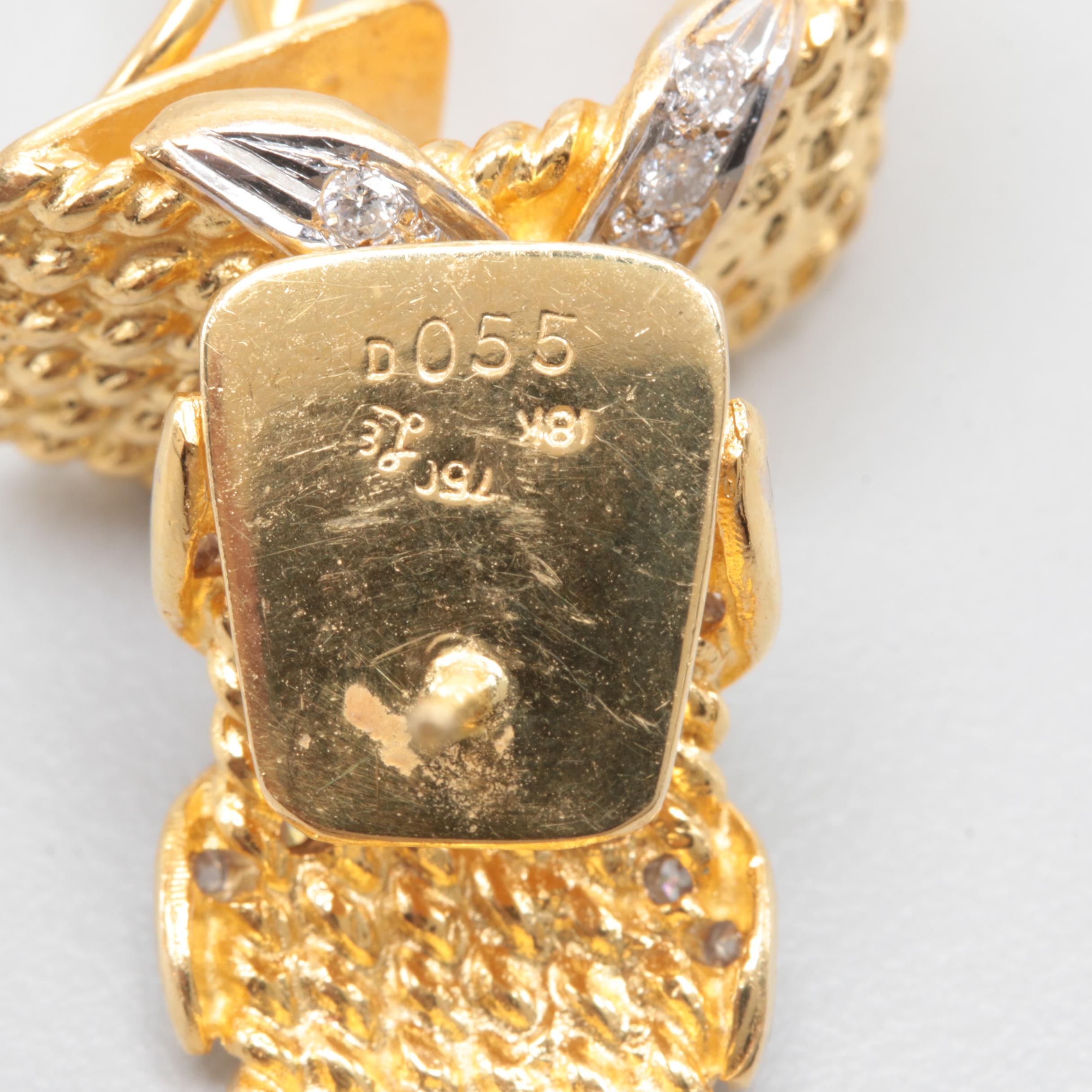 18K Yellow Gold Diamond Omega Back Earrings