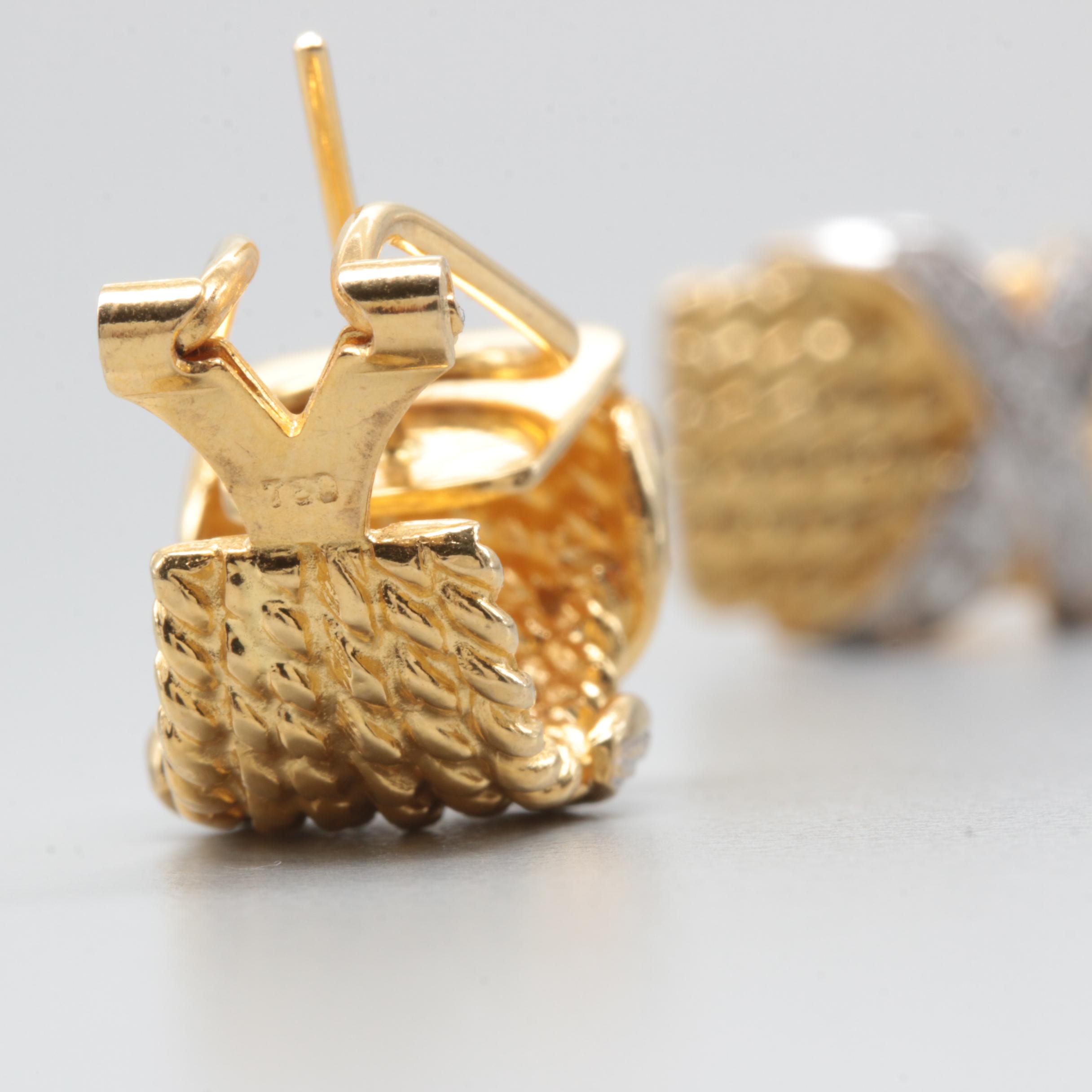 18K Yellow Gold Diamond Omega Back Earrings