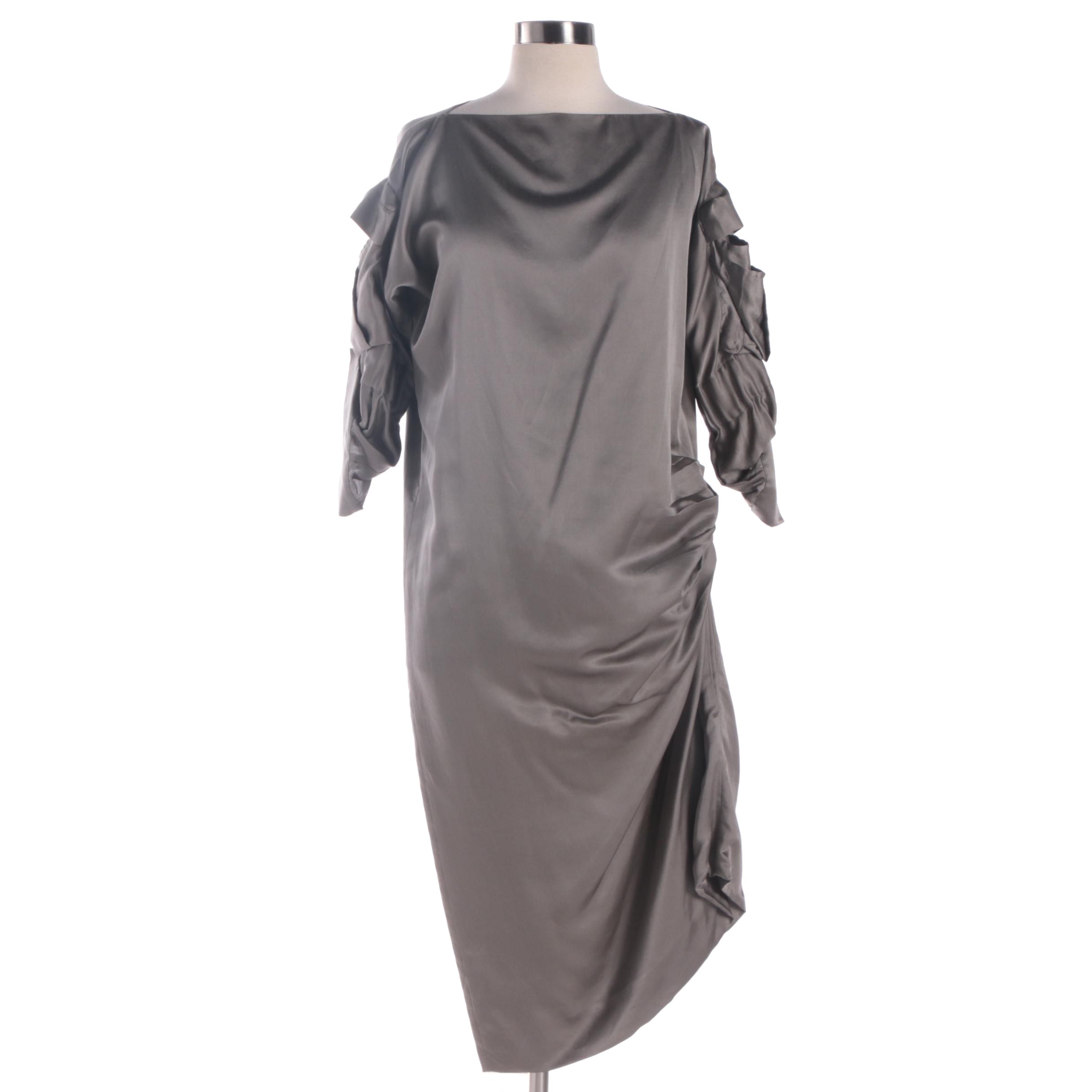 Haider Ackermann Silver Silk Midi Cocktail Dress