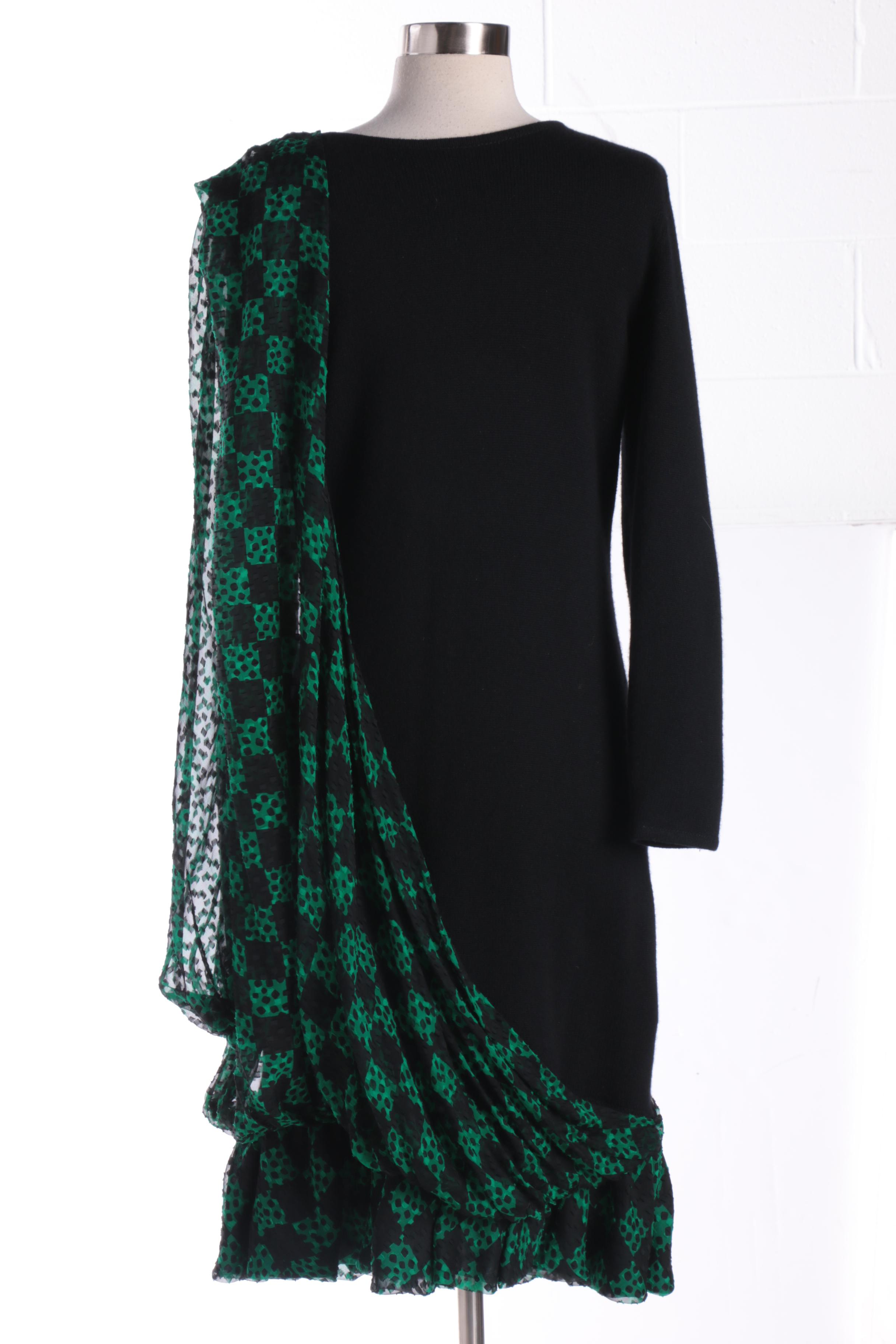 1980s Carolyne Roehm Black Wool and Silk Knit Dress with Other