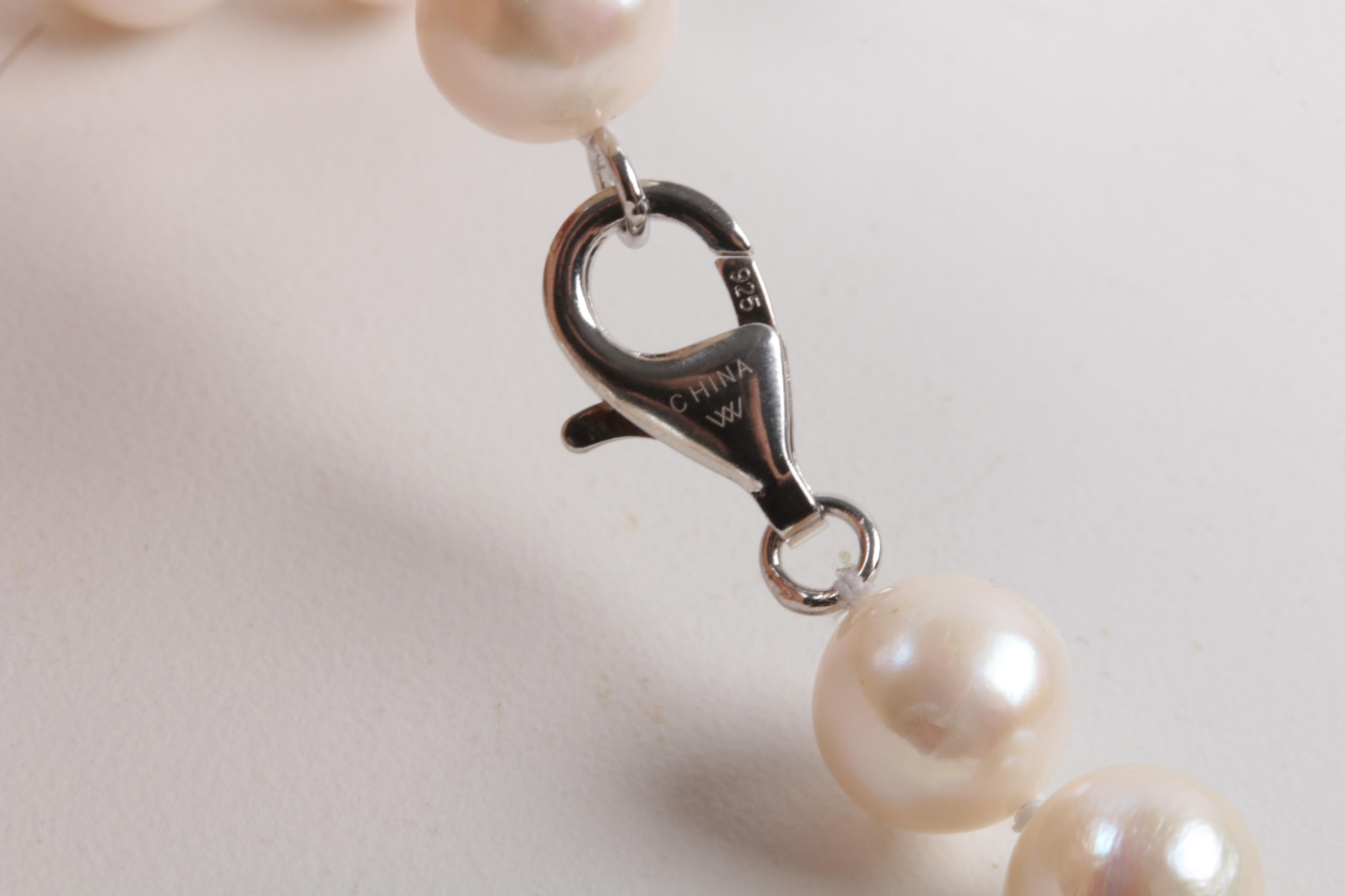 Sterling Silver Cultured Pearl Rope Length Necklace