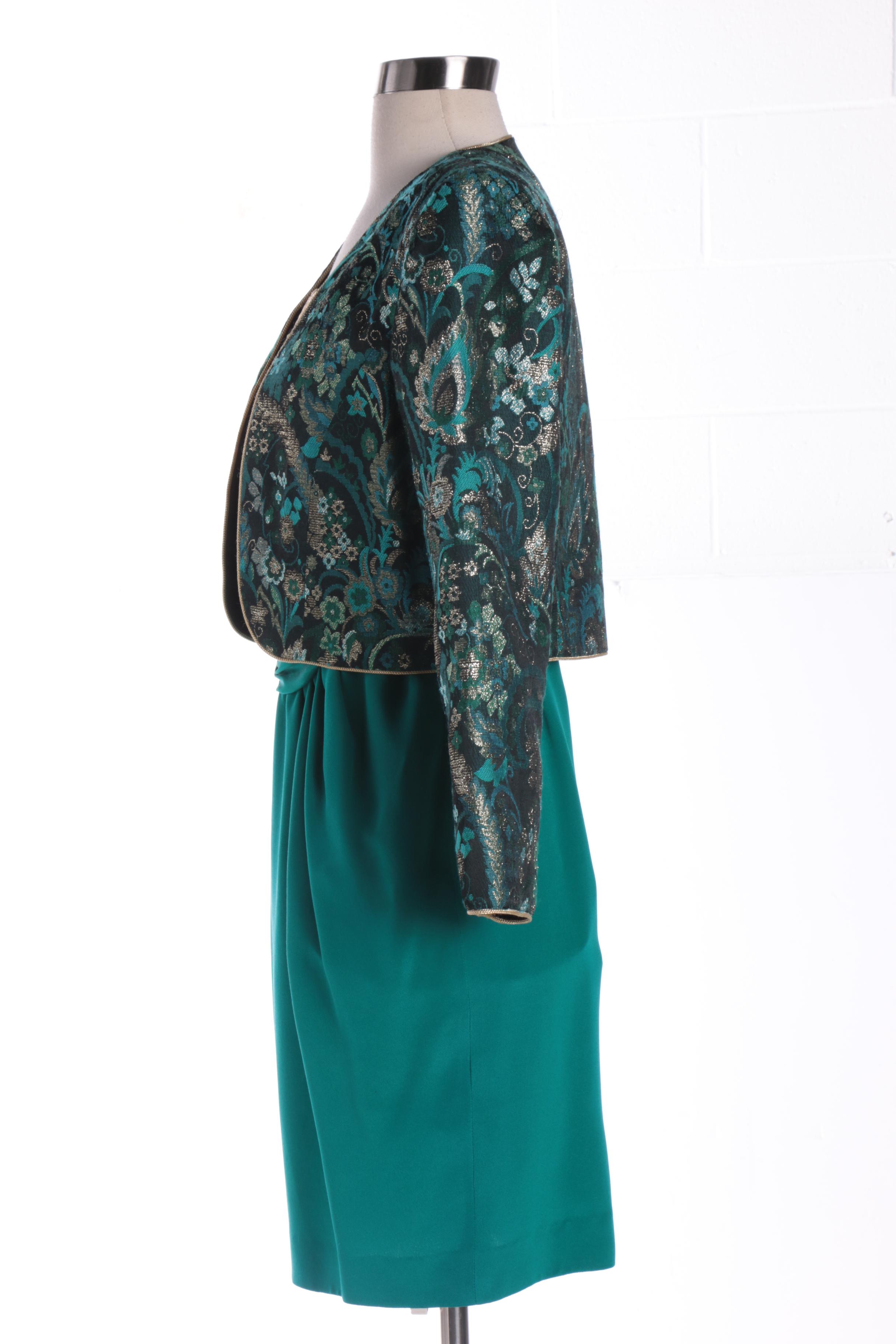 Women's 1980s Liancarlo Silk Cocktail Dress and Brocade Jacket