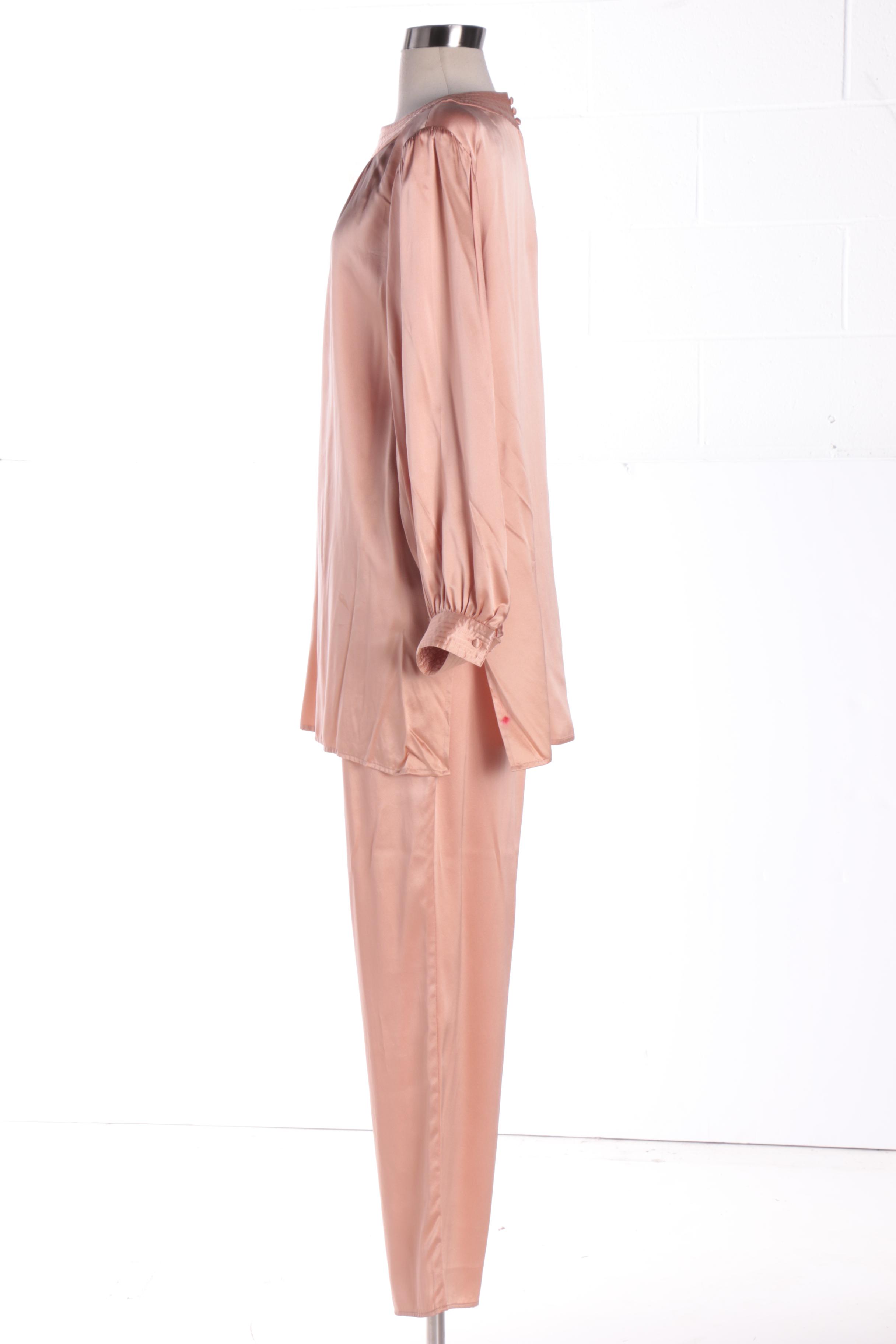 Women's 1970s Pierre Cardin Blush Peach Silk Blouse and Pants Set