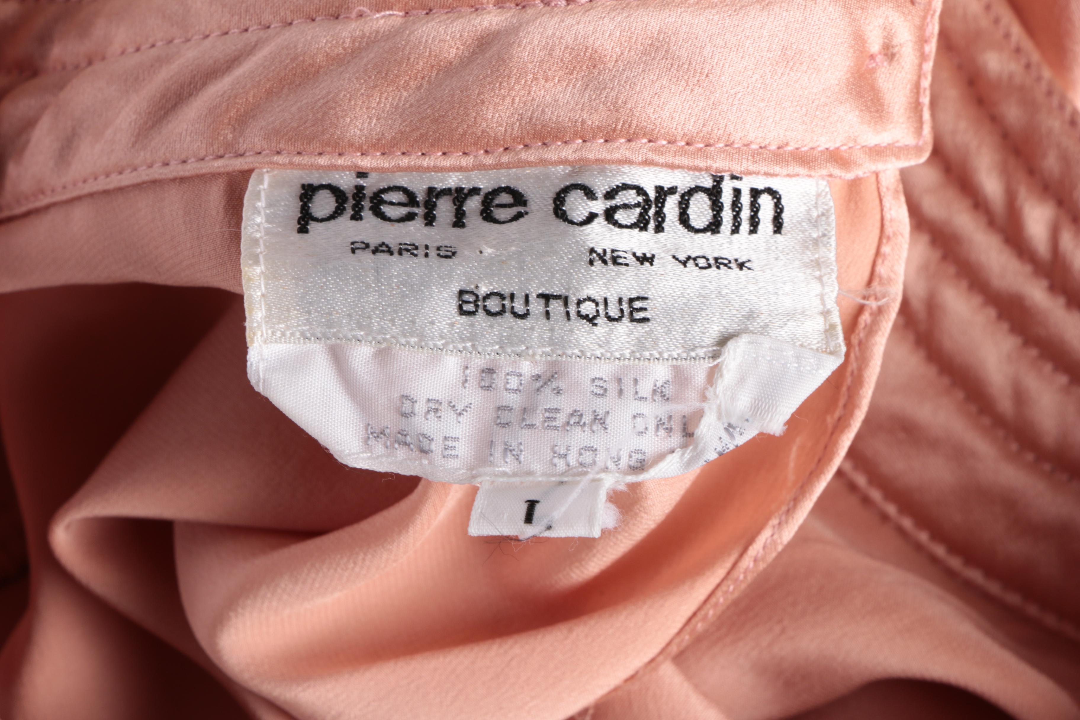 Women's 1970s Pierre Cardin Blush Peach Silk Blouse and Pants Set