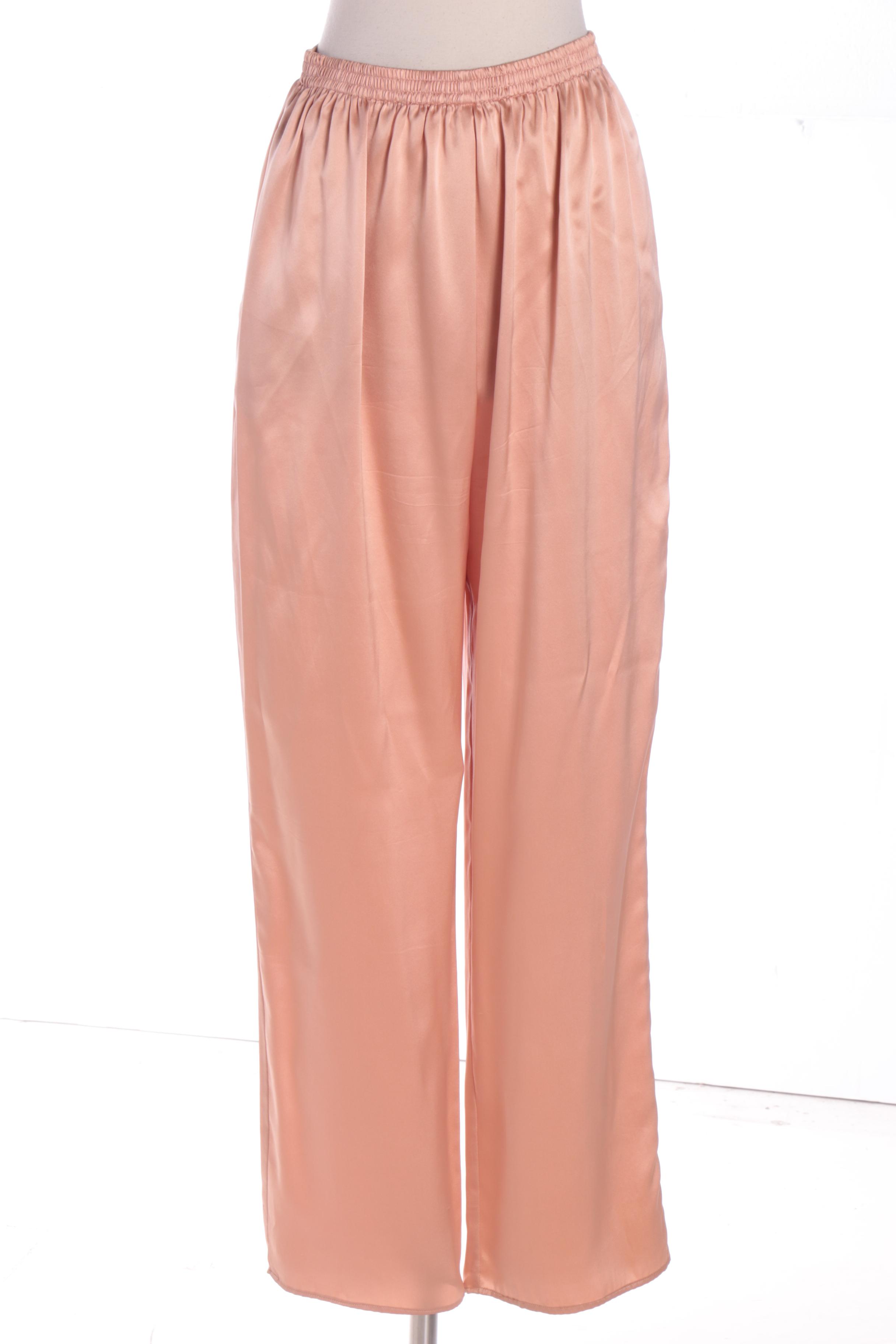 Women's 1970s Pierre Cardin Blush Peach Silk Blouse and Pants Set