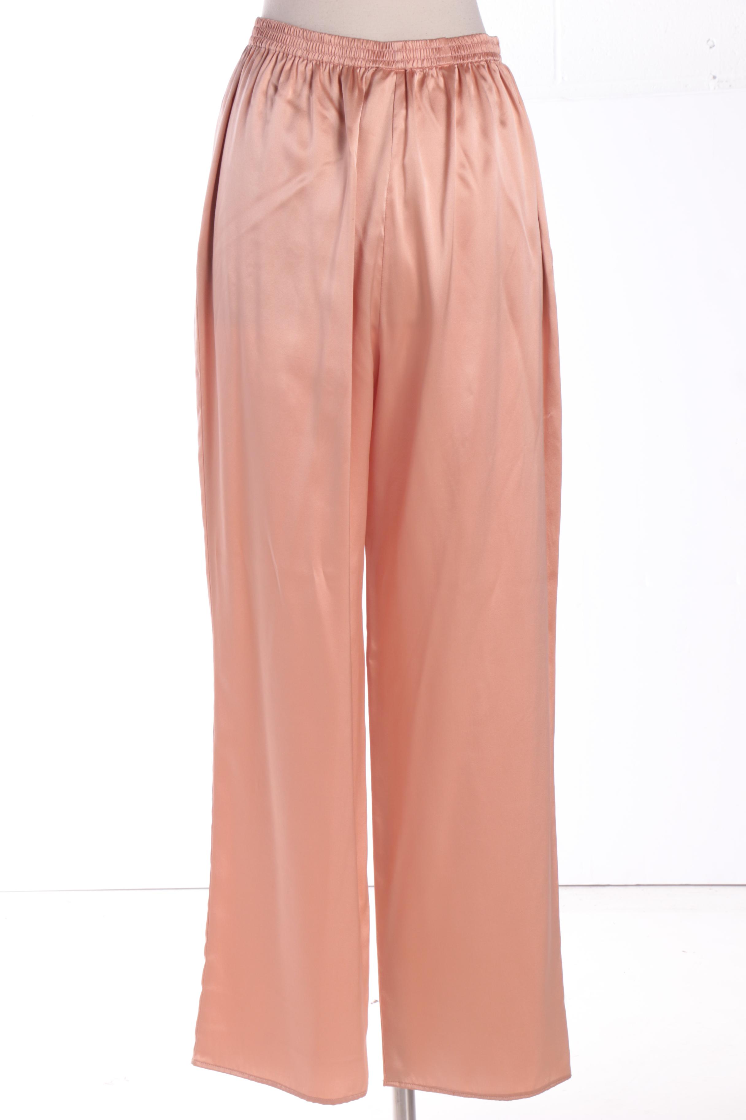 Women's 1970s Pierre Cardin Blush Peach Silk Blouse and Pants Set