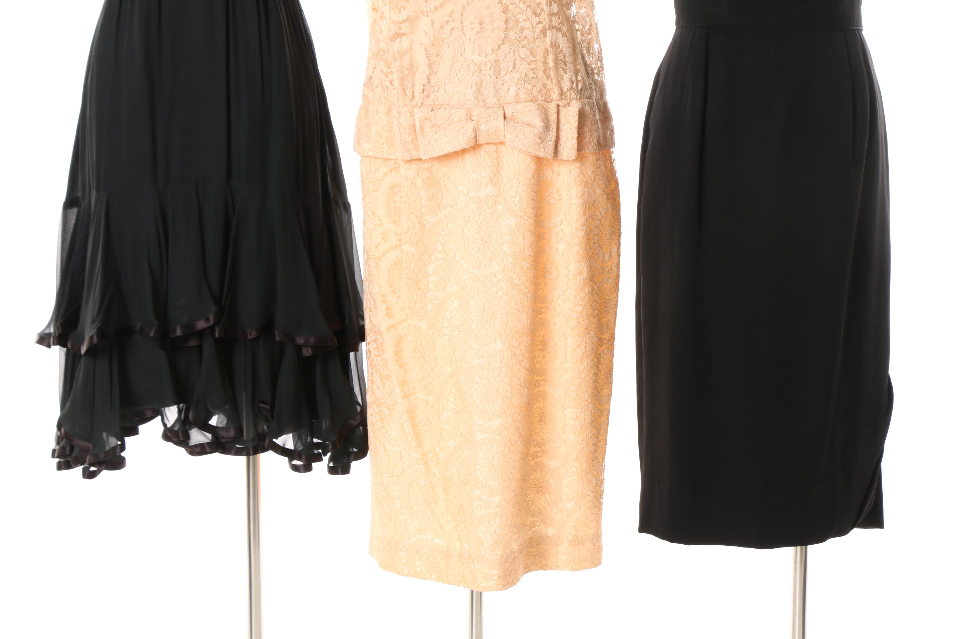 1960s Evening Dresses Including Draped Neck, Empire Waist and Lace Drop Waist