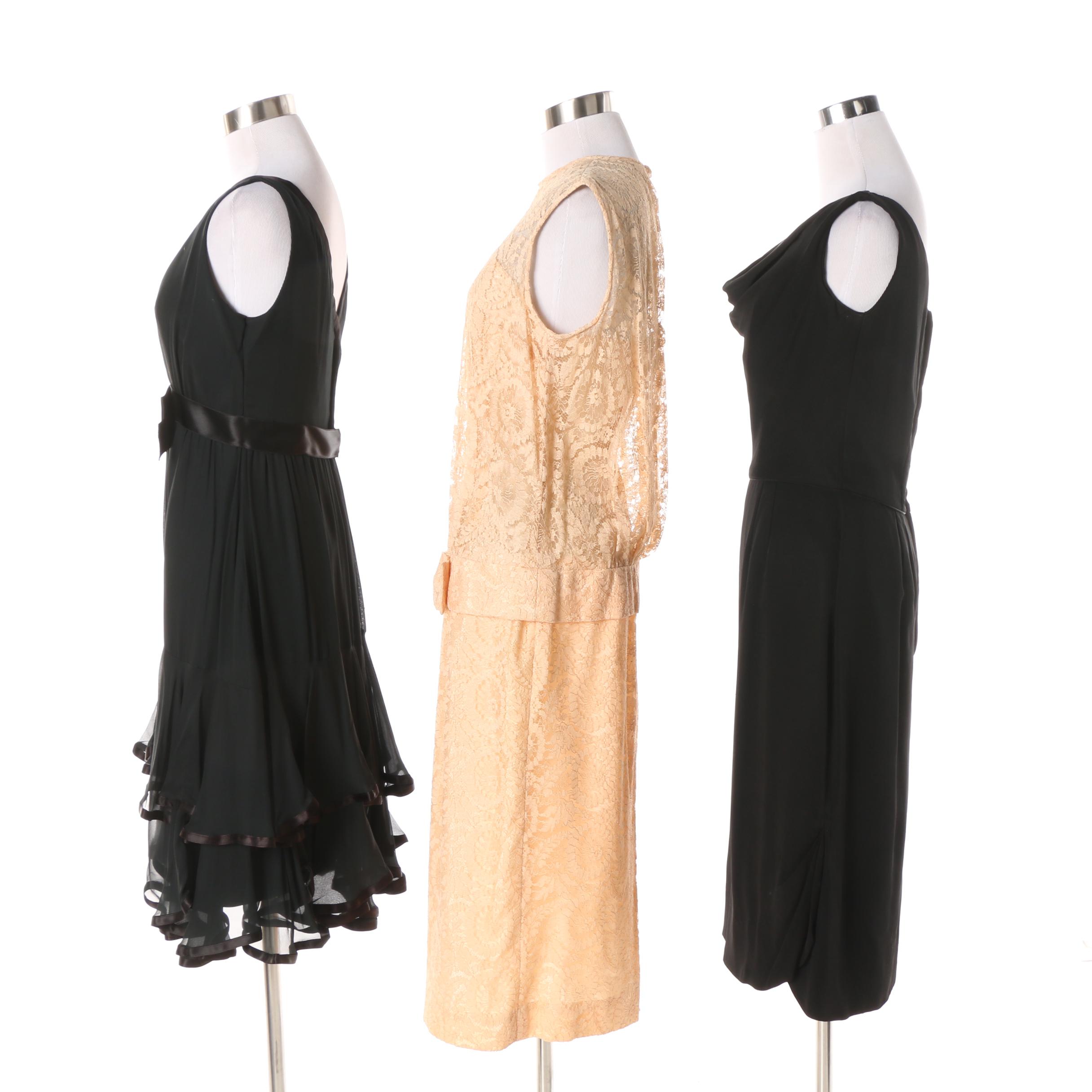 1960s Evening Dresses Including Draped Neck, Empire Waist and Lace Drop Waist