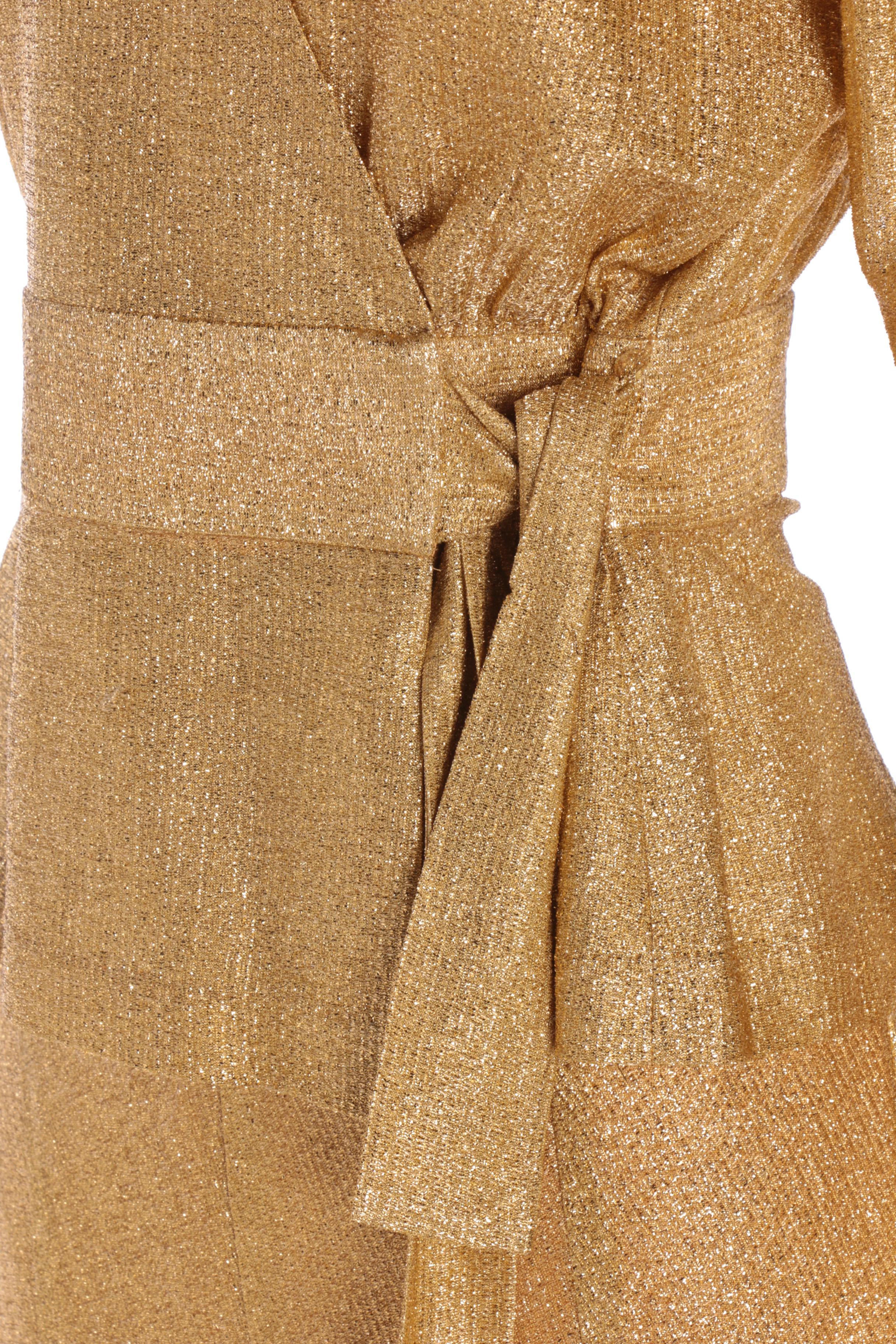 Circa 1970s Beverly Paige Metallic Gold Maxi Skirt and Wrap Blouse