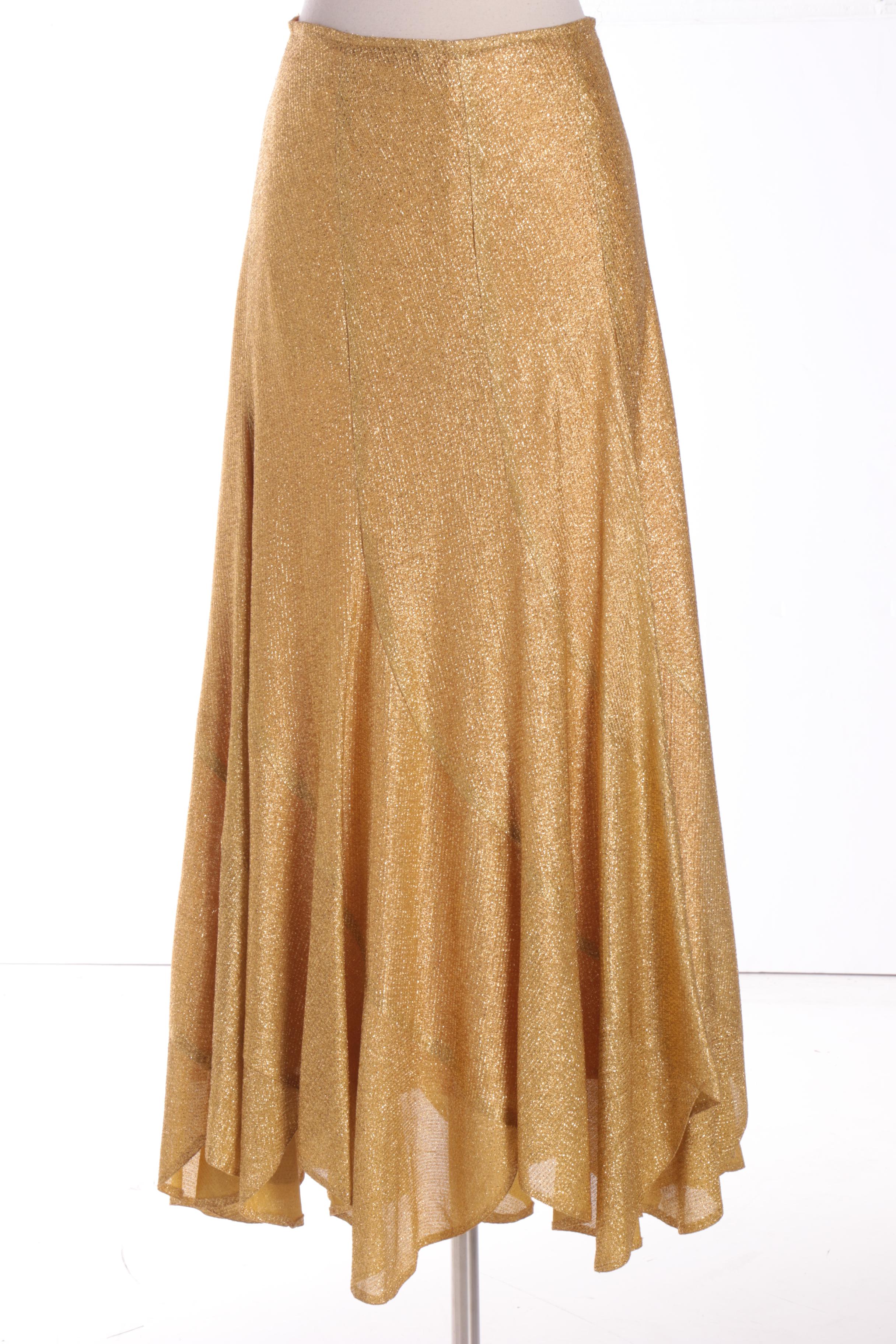 Circa 1970s Beverly Paige Metallic Gold Maxi Skirt and Wrap Blouse
