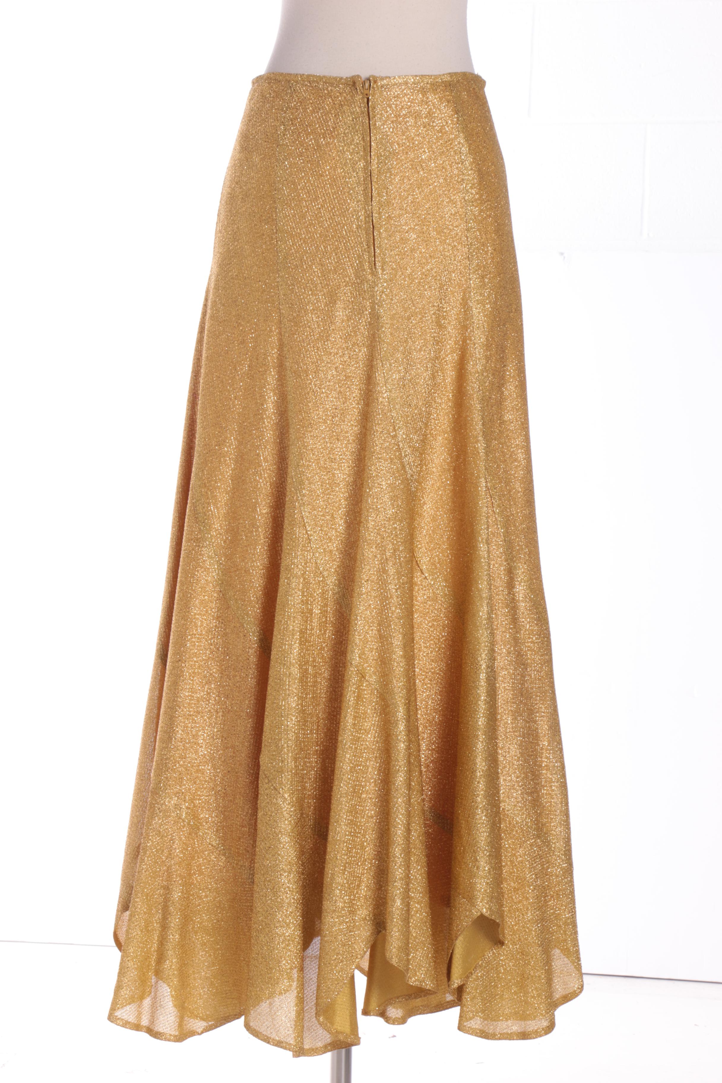 Circa 1970s Beverly Paige Metallic Gold Maxi Skirt and Wrap Blouse