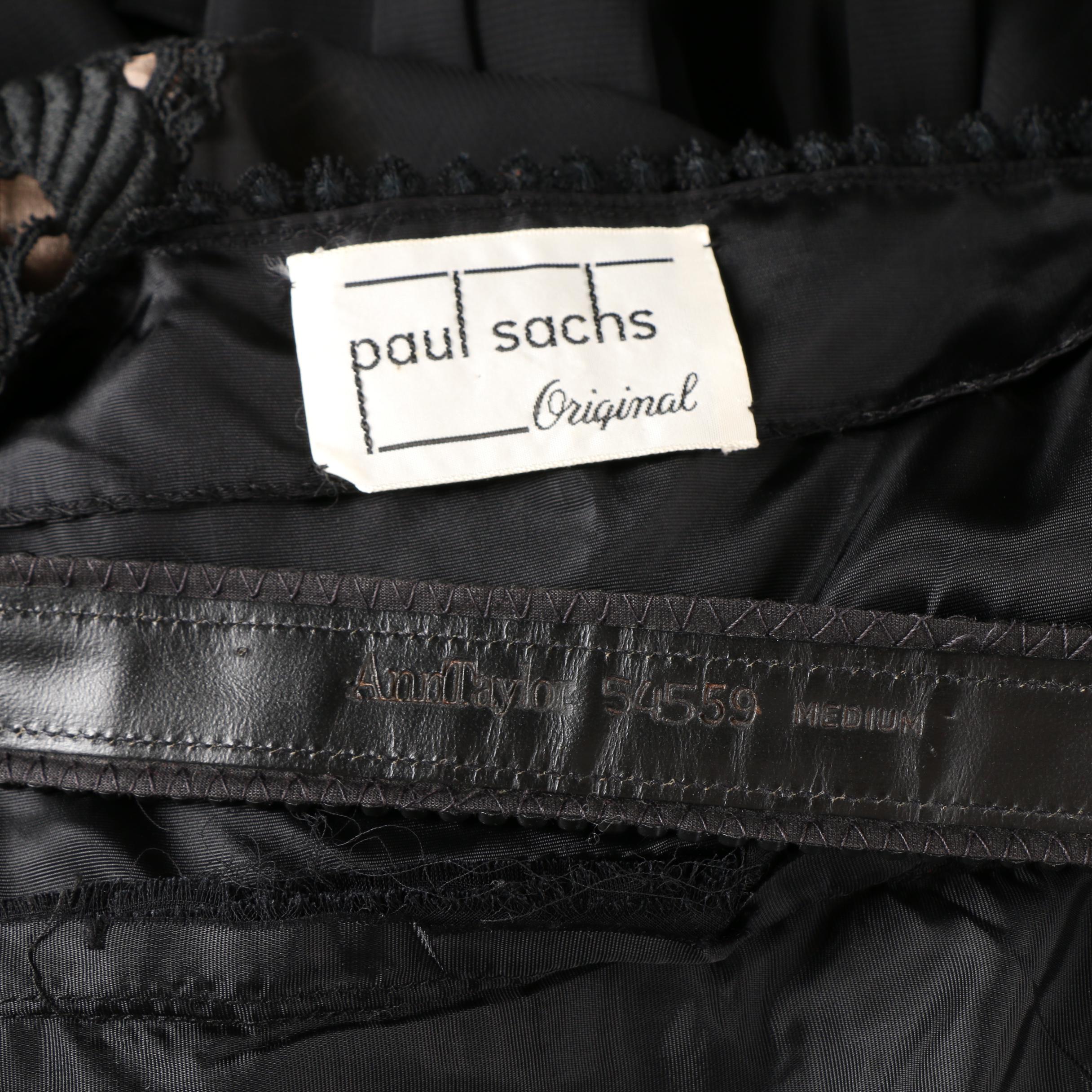 1950s Black Satin Dress with Theatre Bow Drape Skirt and Others