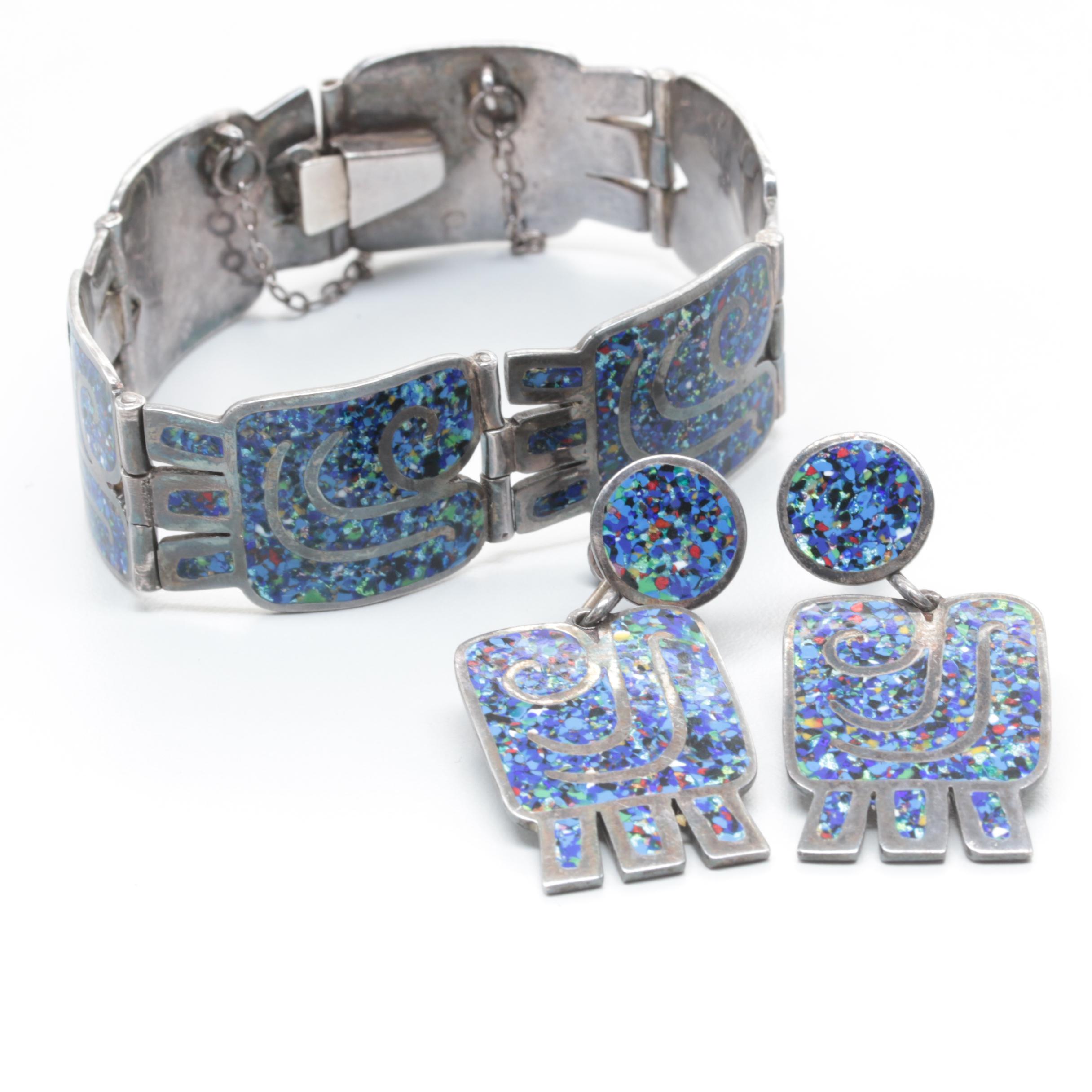 Margot de Taxco Sterling Silver Dichroic Glass Demi Parure