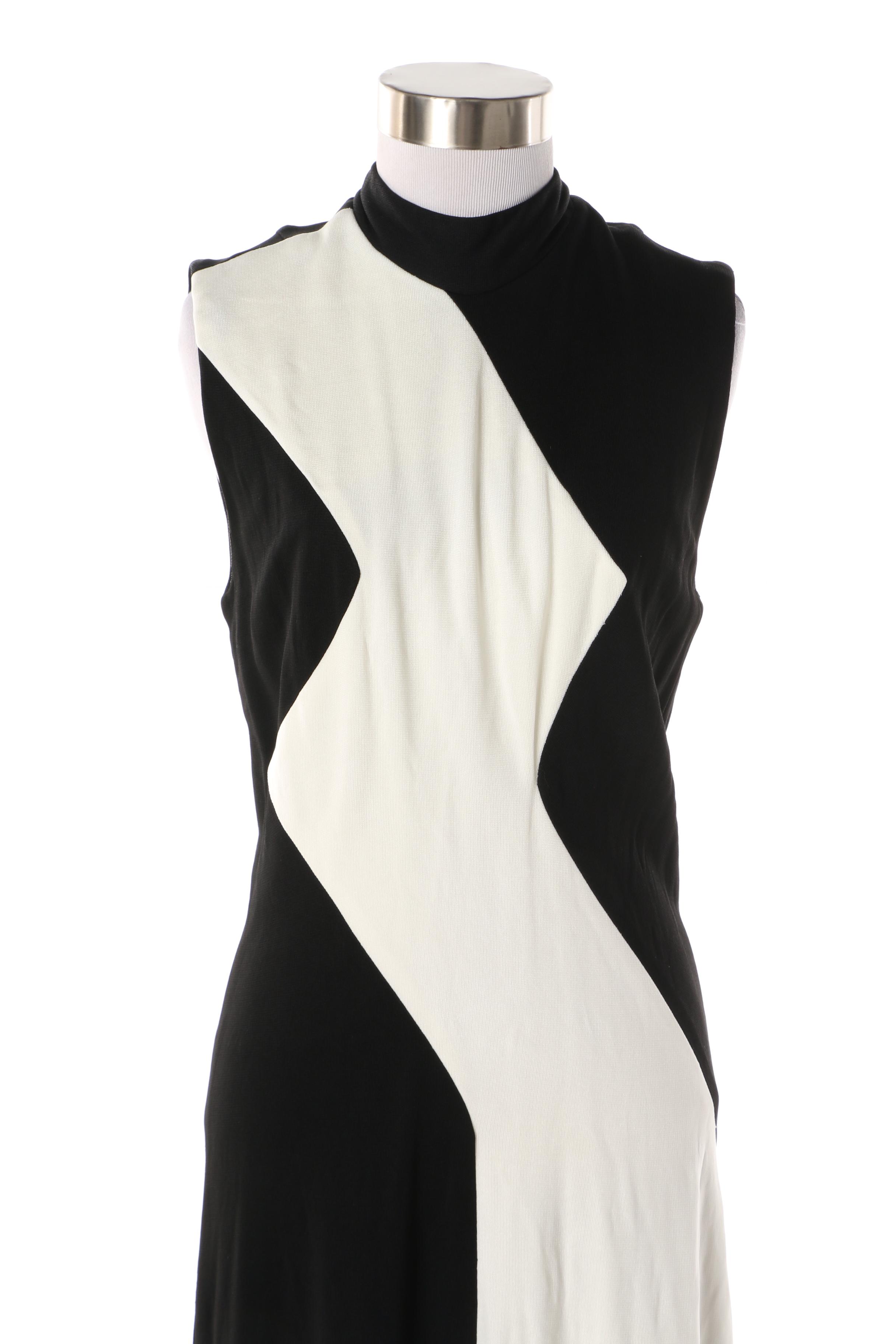 Women's 1970s Vintage Black and White Sleeveless Jumpsuit