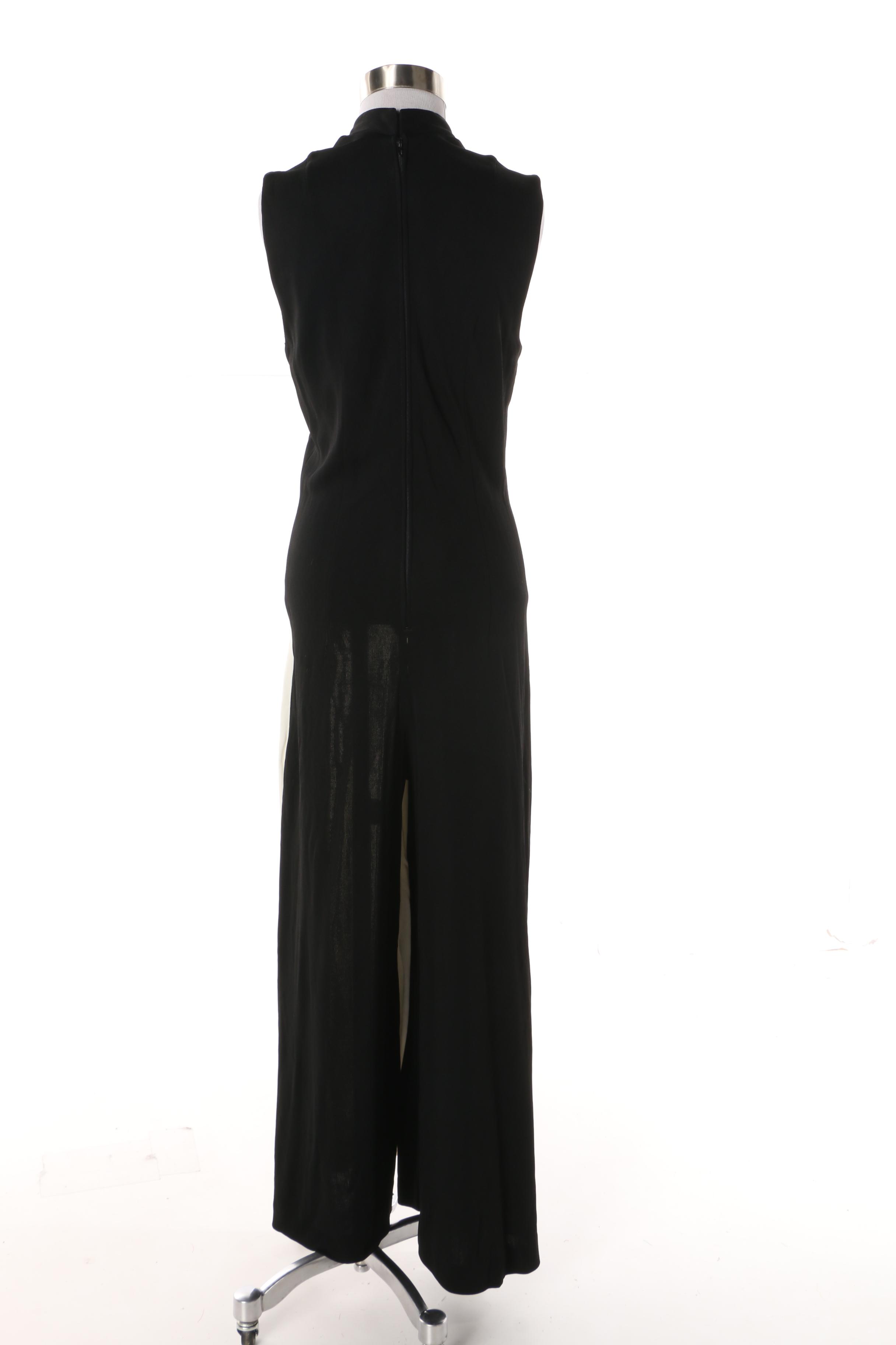 Women's 1970s Vintage Black and White Sleeveless Jumpsuit