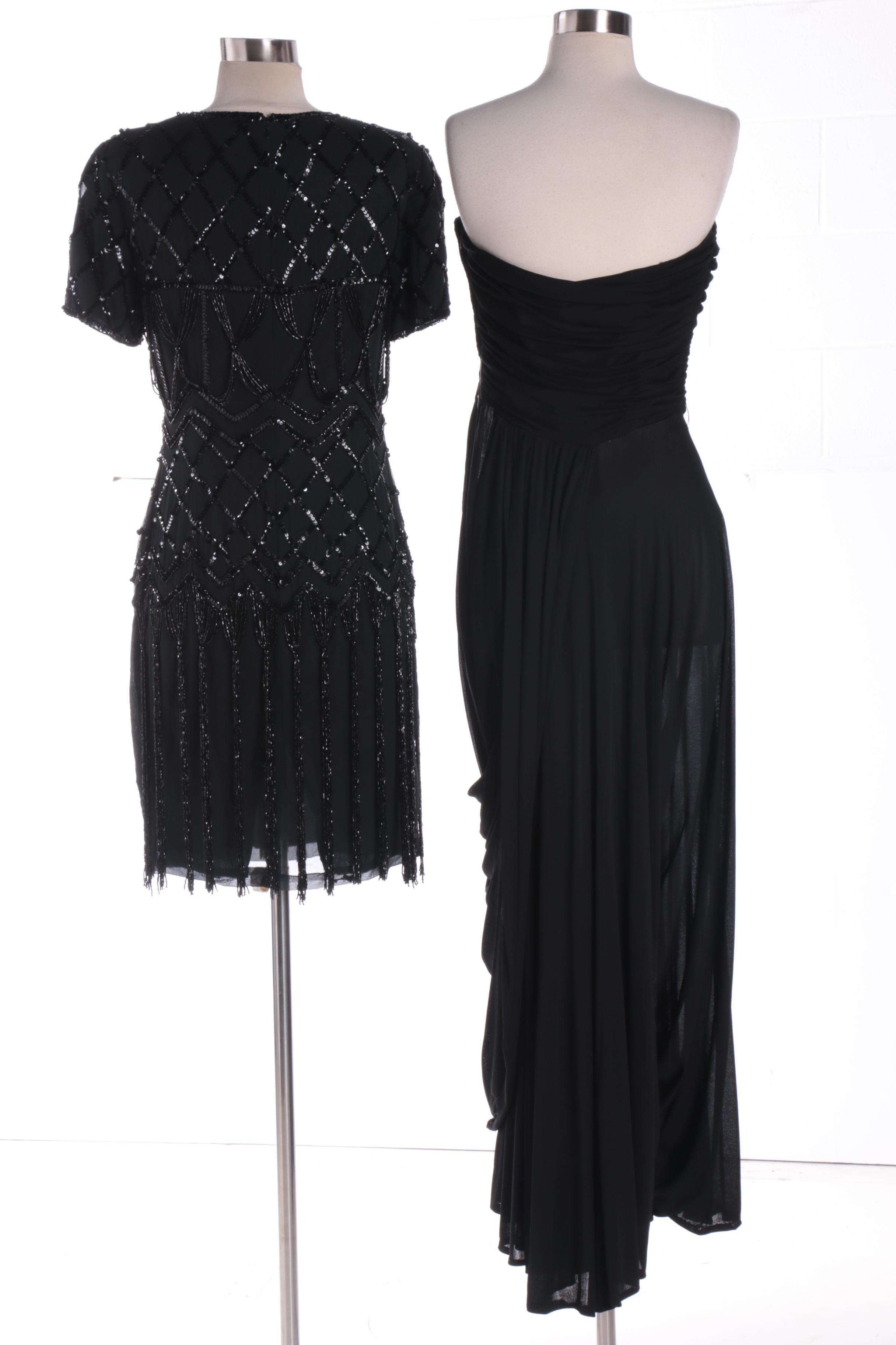Frank Starr and A.J. Bari Black Silk Evening Dresses