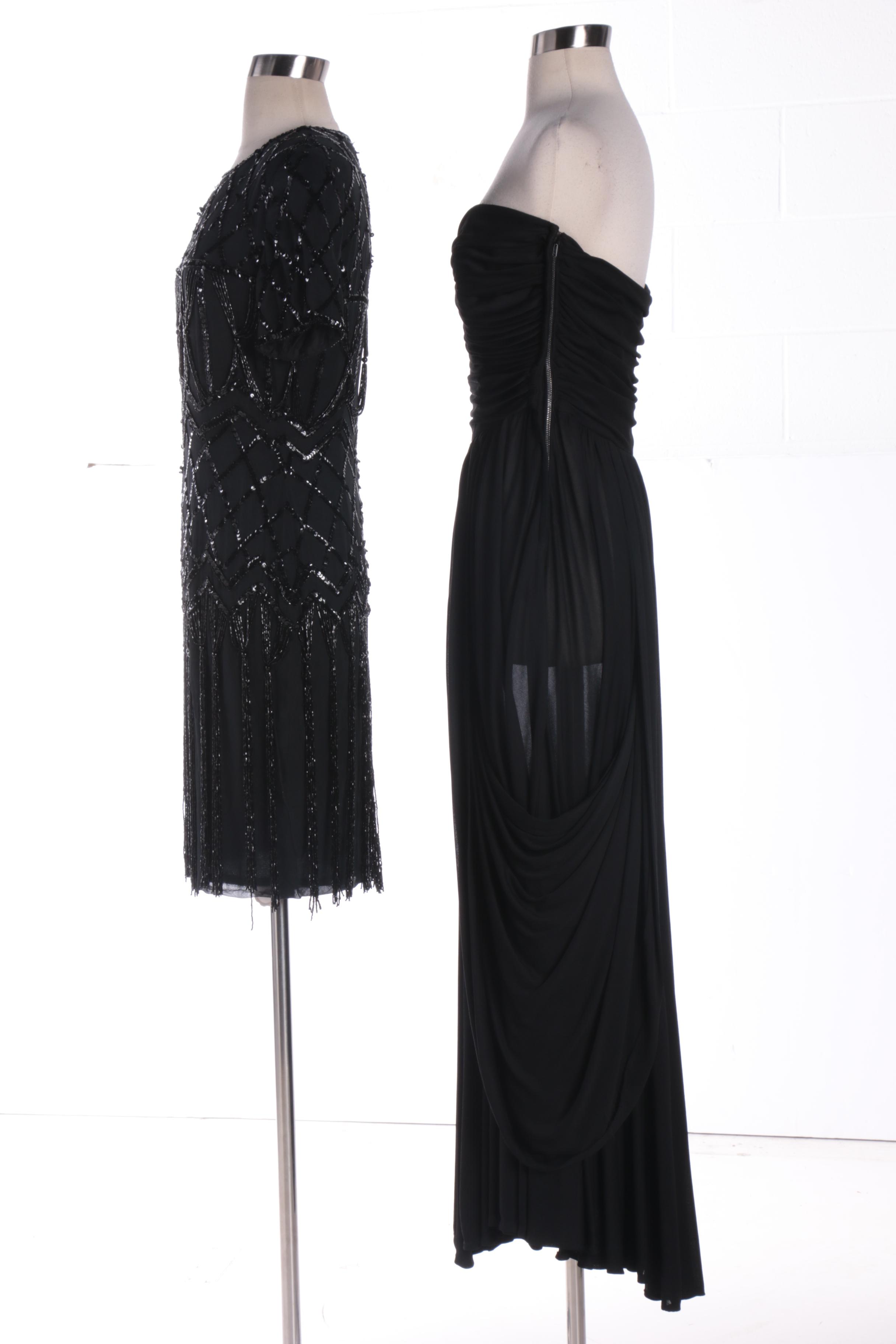 Frank Starr and A.J. Bari Black Silk Evening Dresses