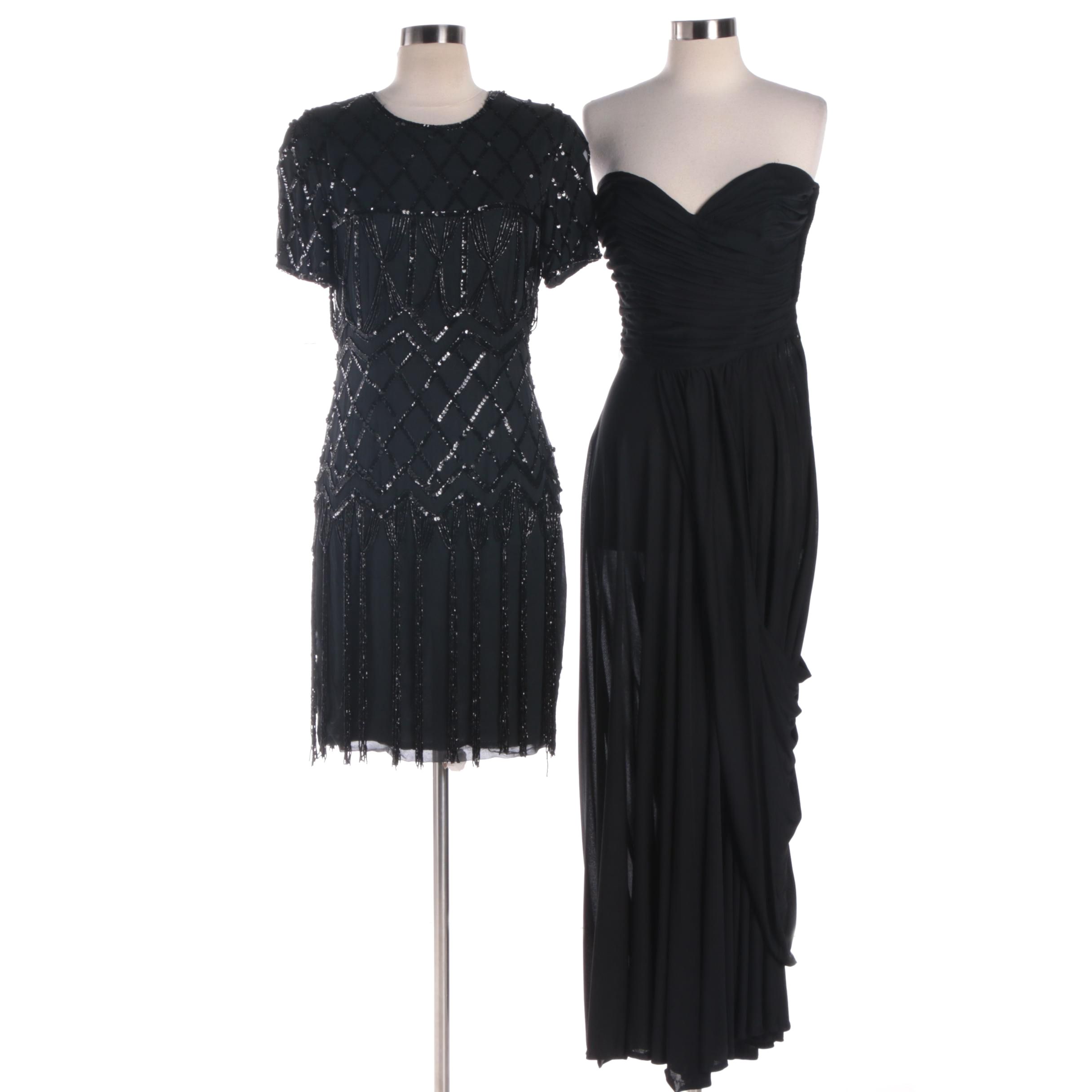 Frank Starr and A.J. Bari Black Silk Evening Dresses