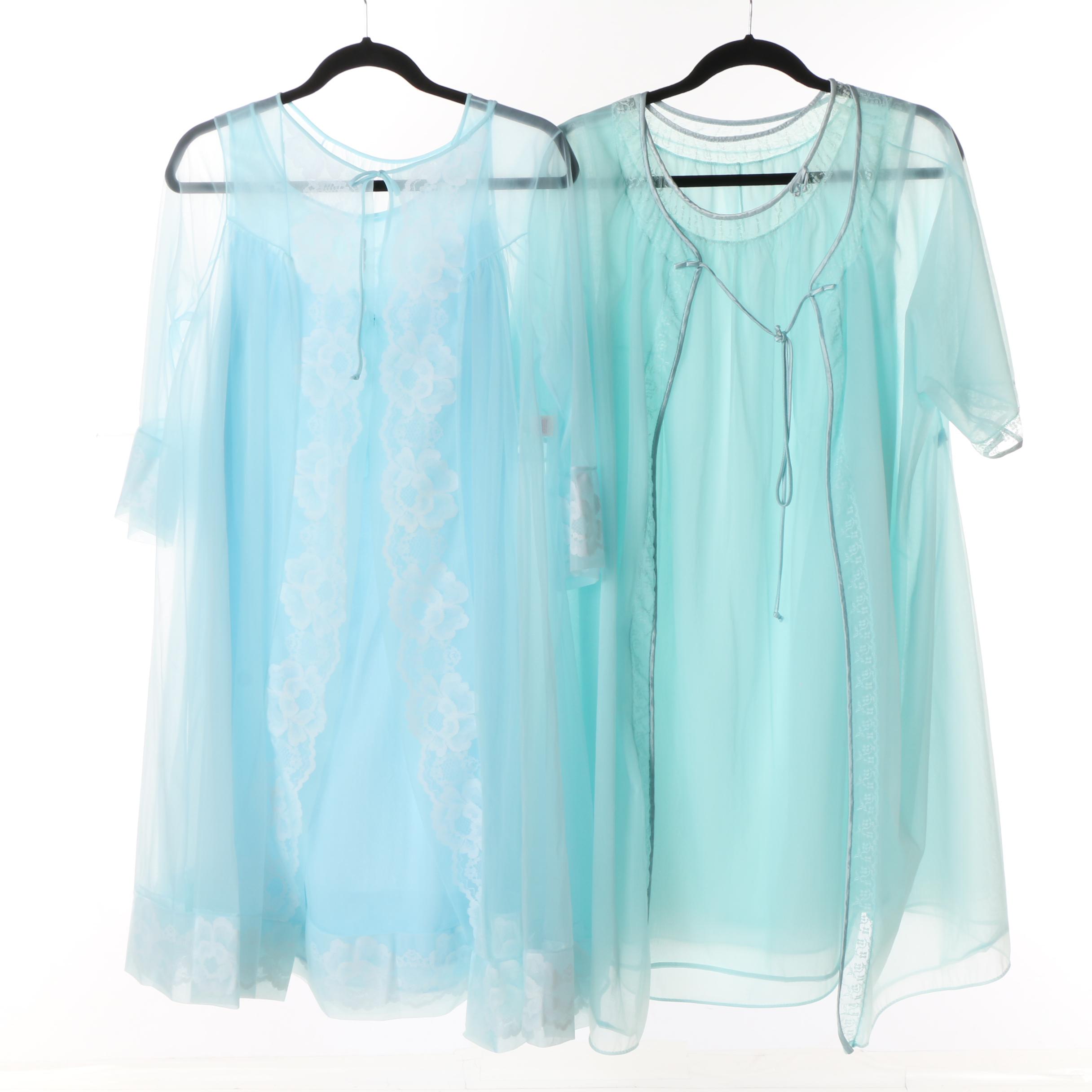 1940s-1960s Pastel Peignoir Sets Including Society, Hensend and Vanity Fair