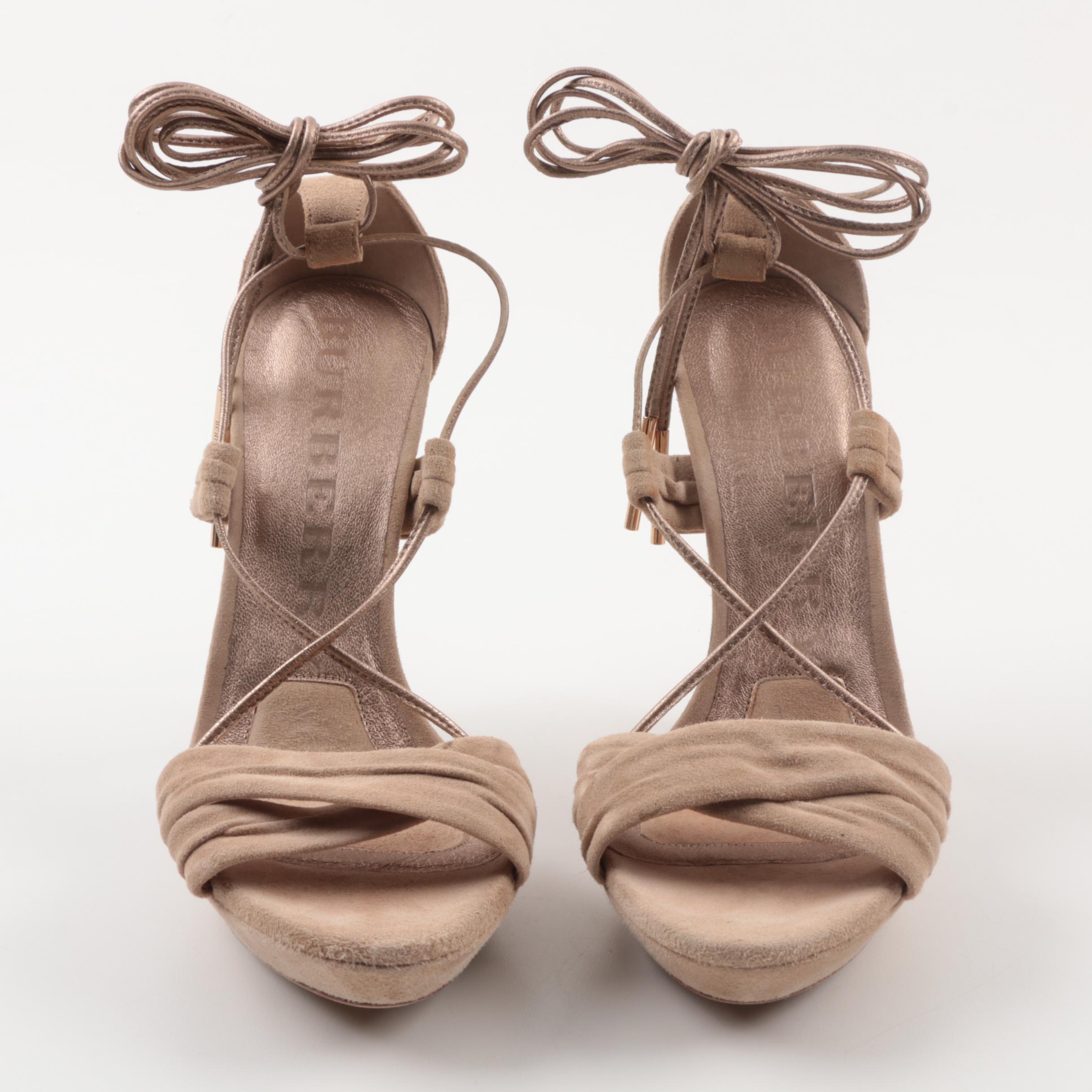 Burberry Lace-Up Taupe Suede Stiletto Heels