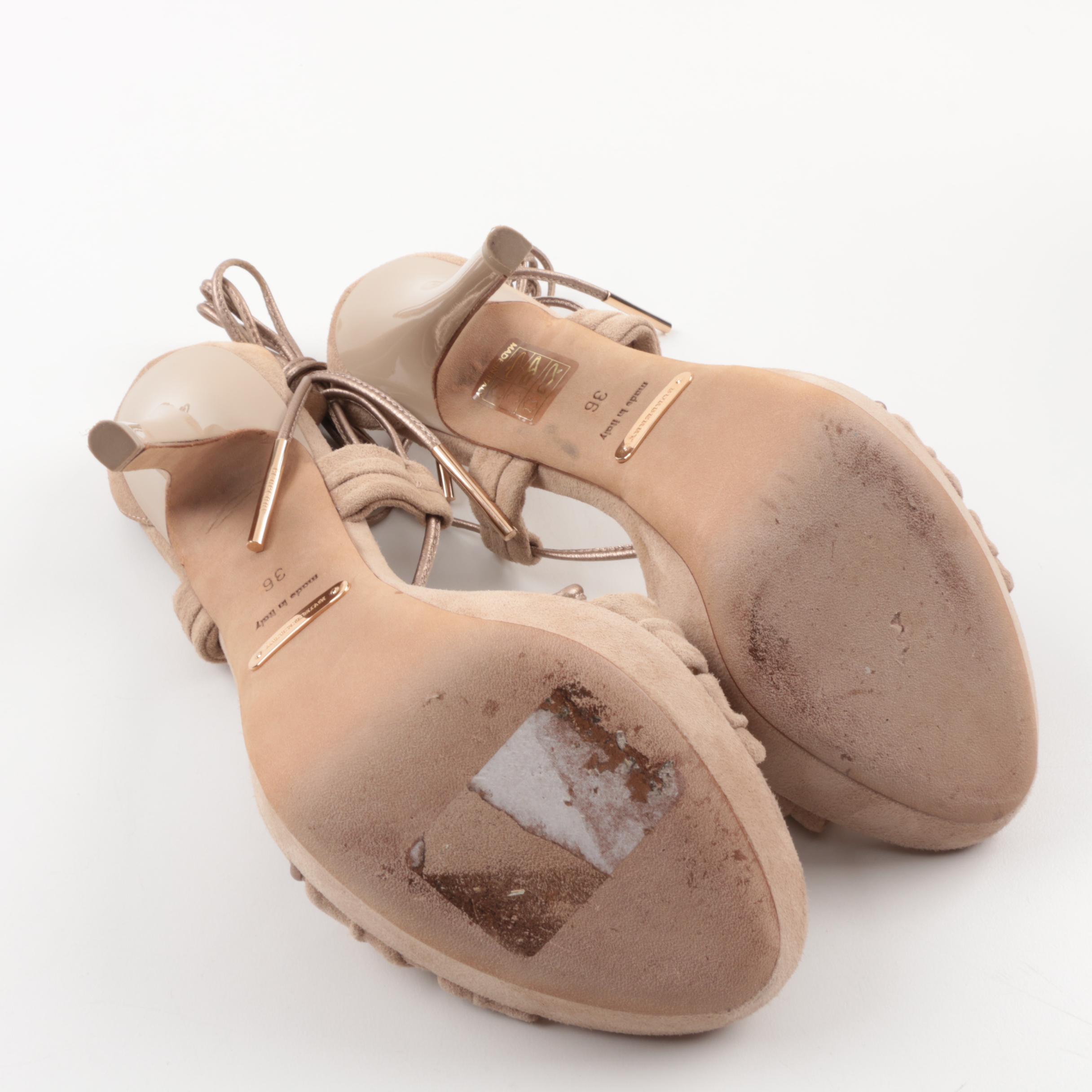 Burberry Lace-Up Taupe Suede Stiletto Heels