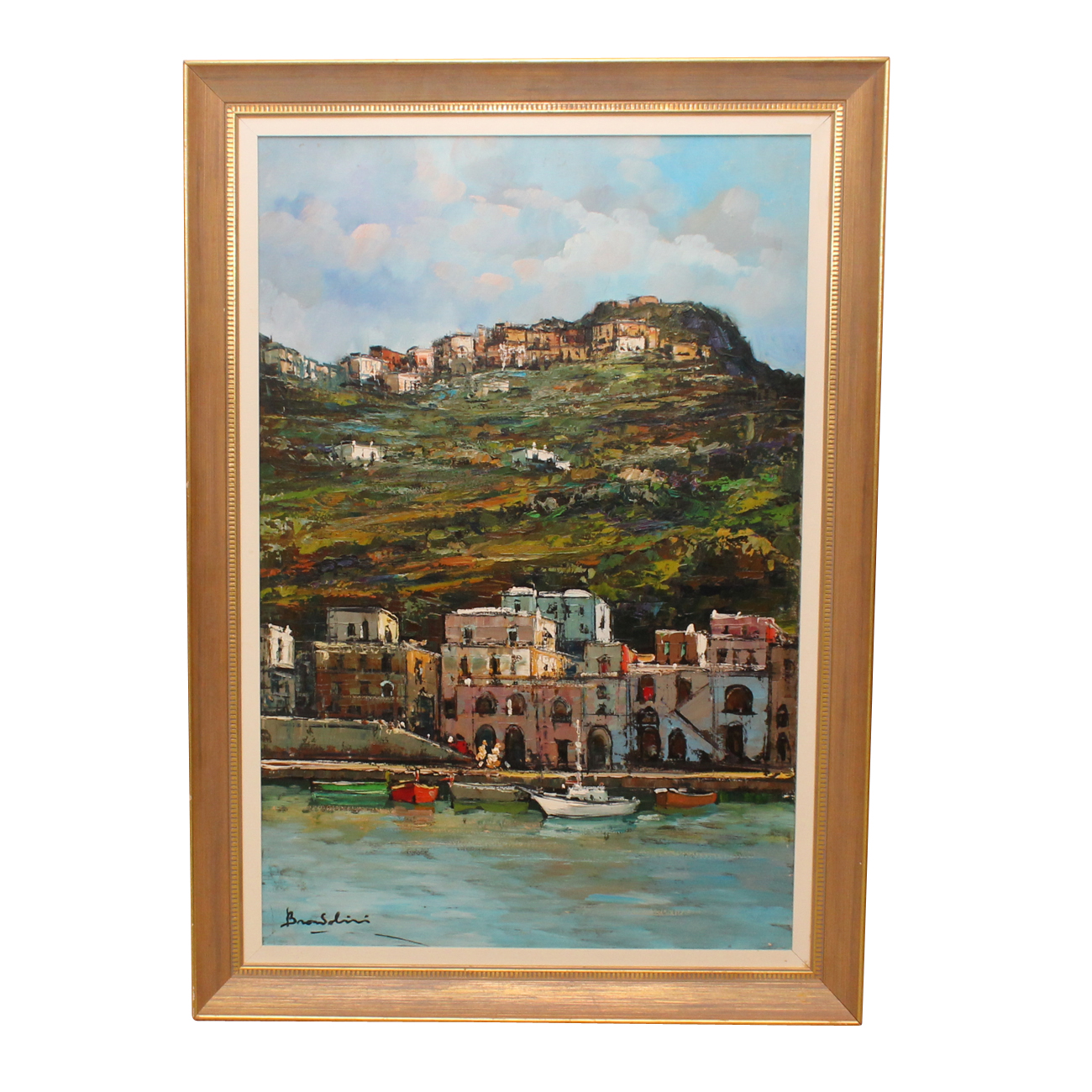 Signed Oil on Canvas of Seaside Village