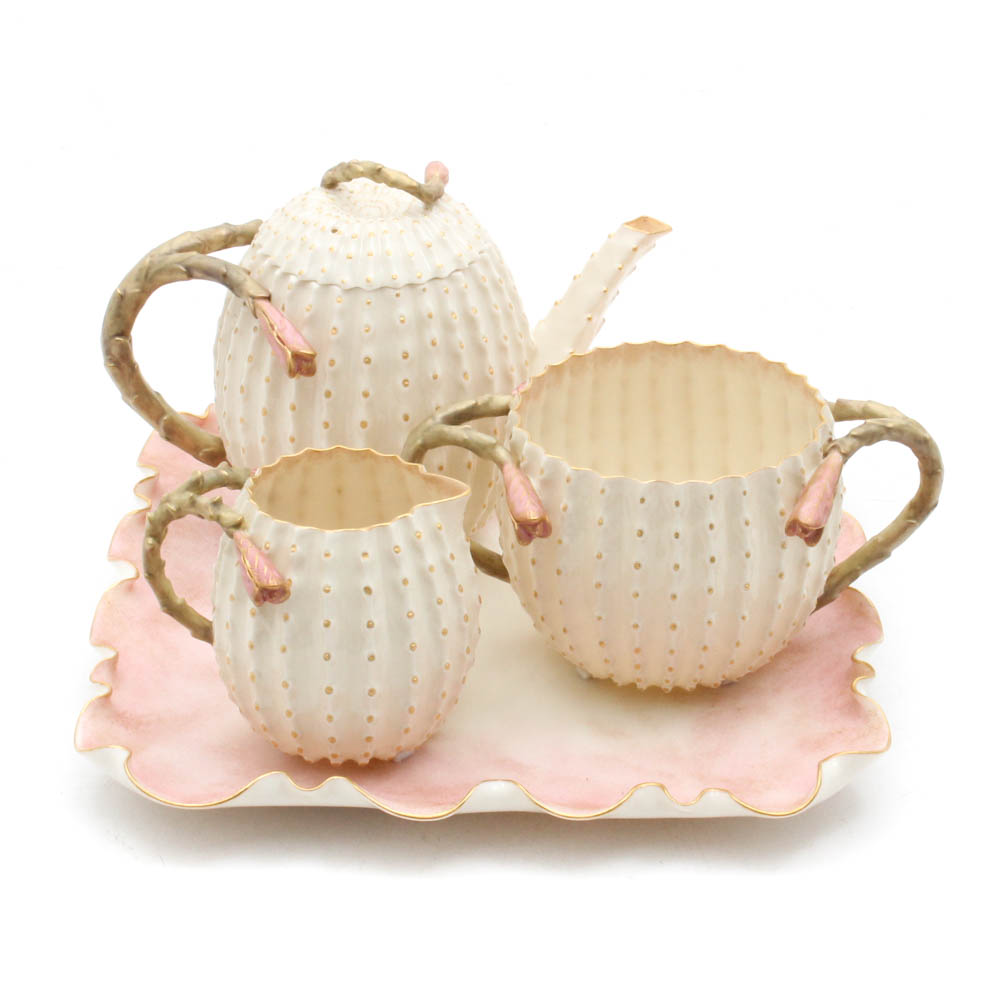 Antique Belleek Studio Hand-Painted Porcelain Tea Set