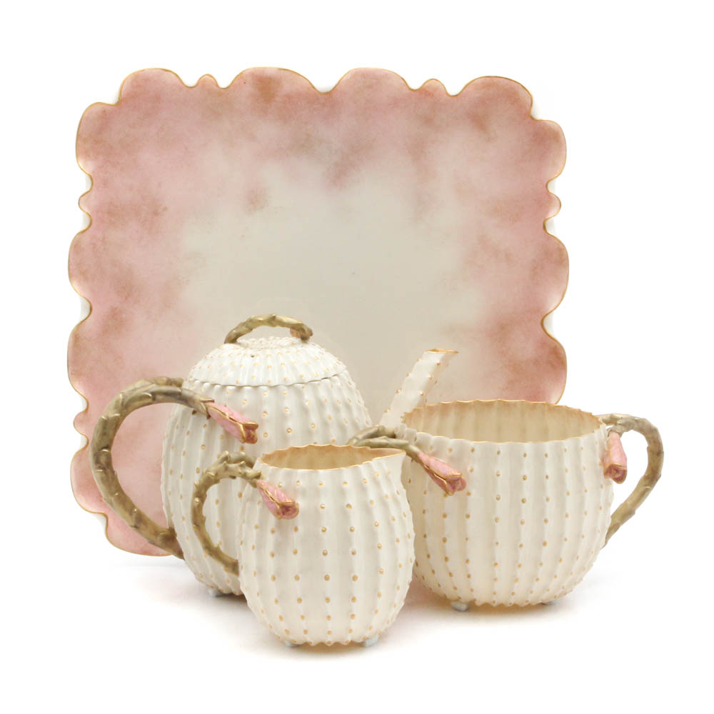 Antique Belleek Studio Hand-Painted Porcelain Tea Set