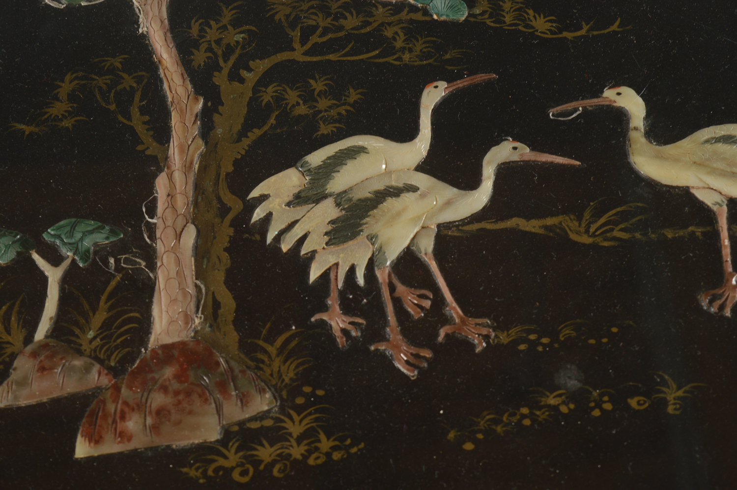 Vintage Chinese Black Lacquered Coffee Table with Nesting Stools