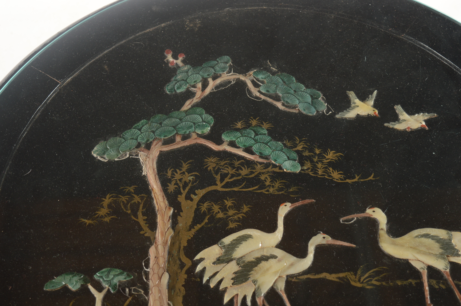 Vintage Chinese Black Lacquered Coffee Table with Nesting Stools