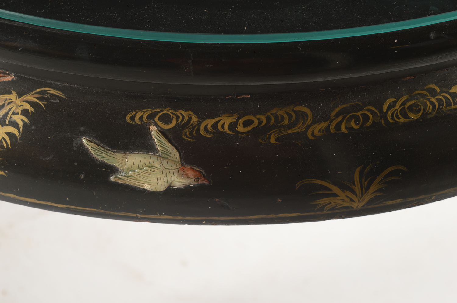 Vintage Chinese Black Lacquered Coffee Table with Nesting Stools