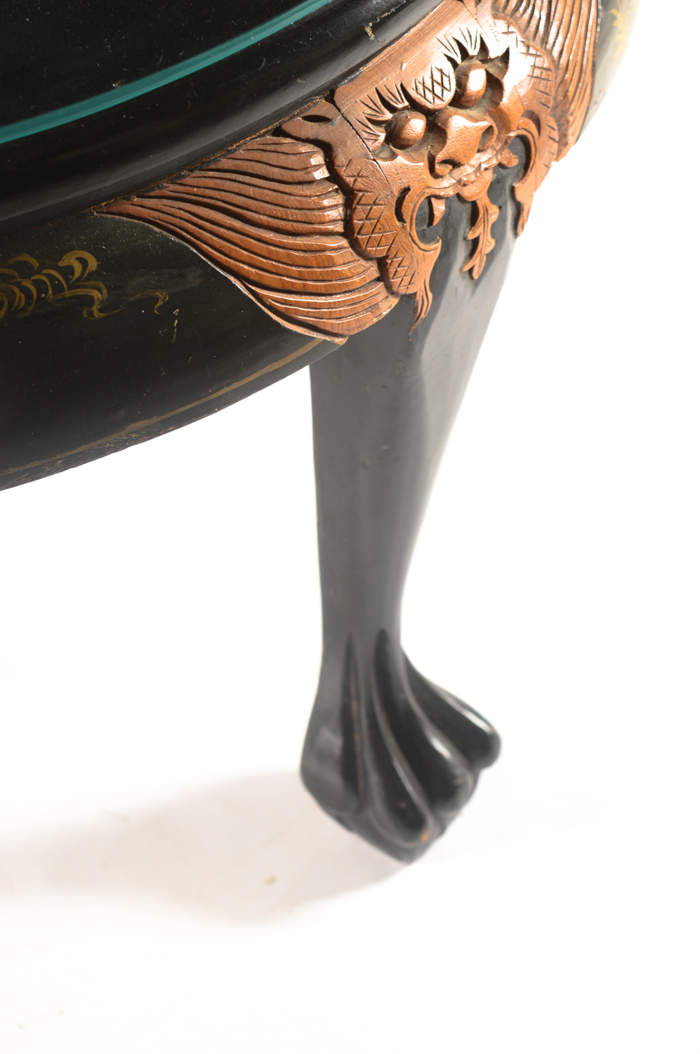 Vintage Chinese Black Lacquered Coffee Table with Nesting Stools