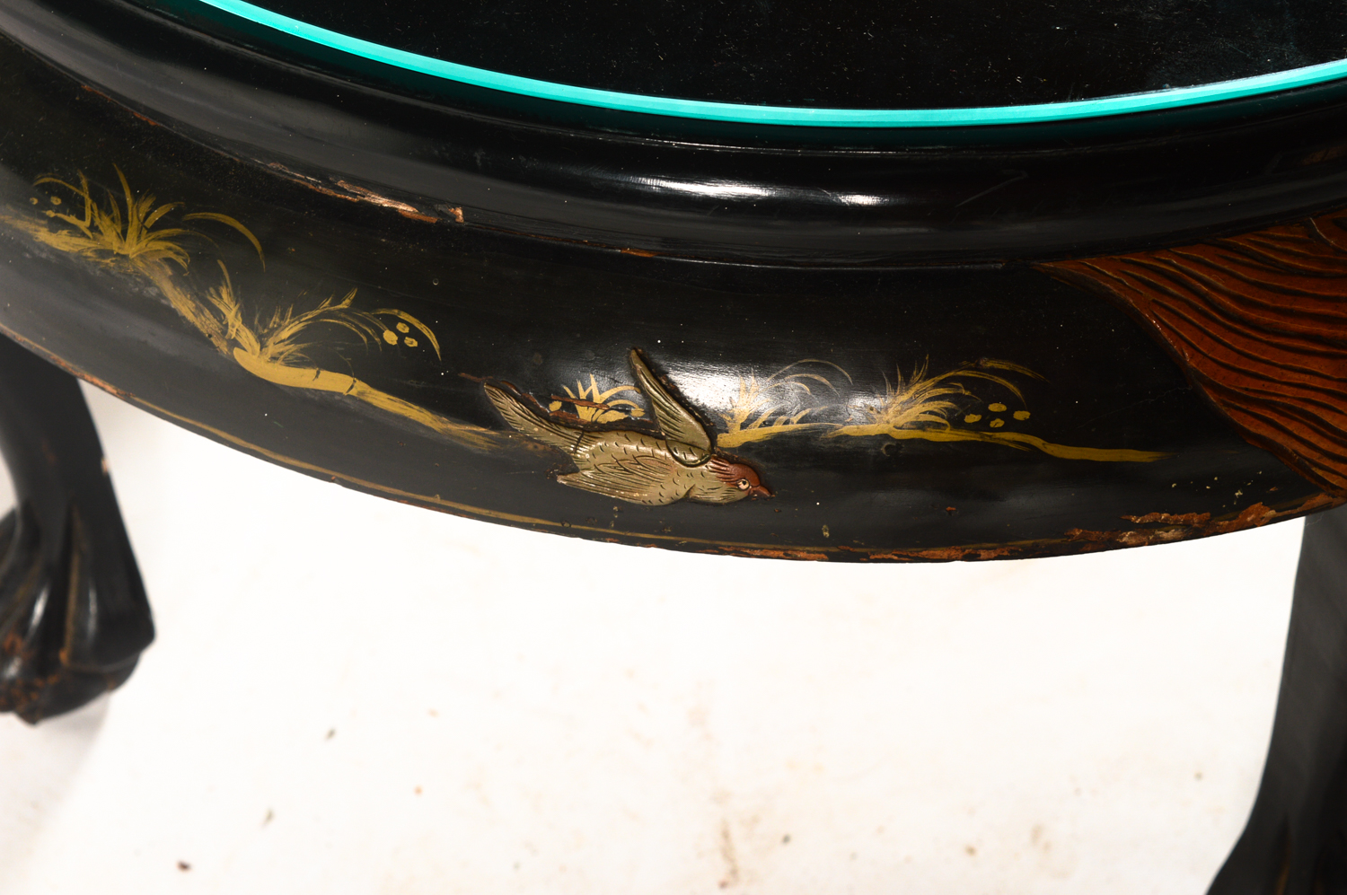 Vintage Chinese Black Lacquered Coffee Table with Nesting Stools