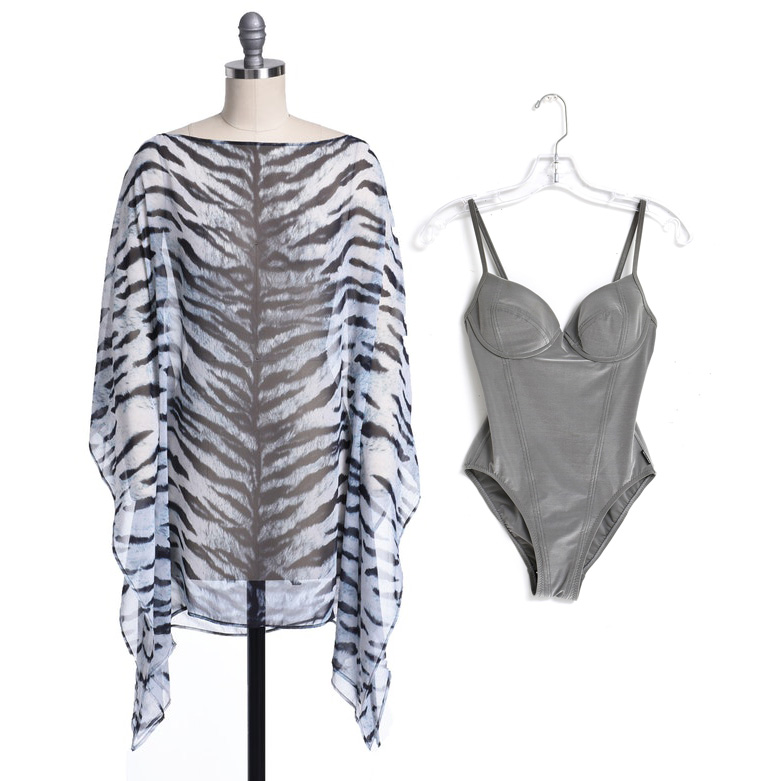 Michael Kors Zebra Print Cover-Up and Pewter Bathing Suit