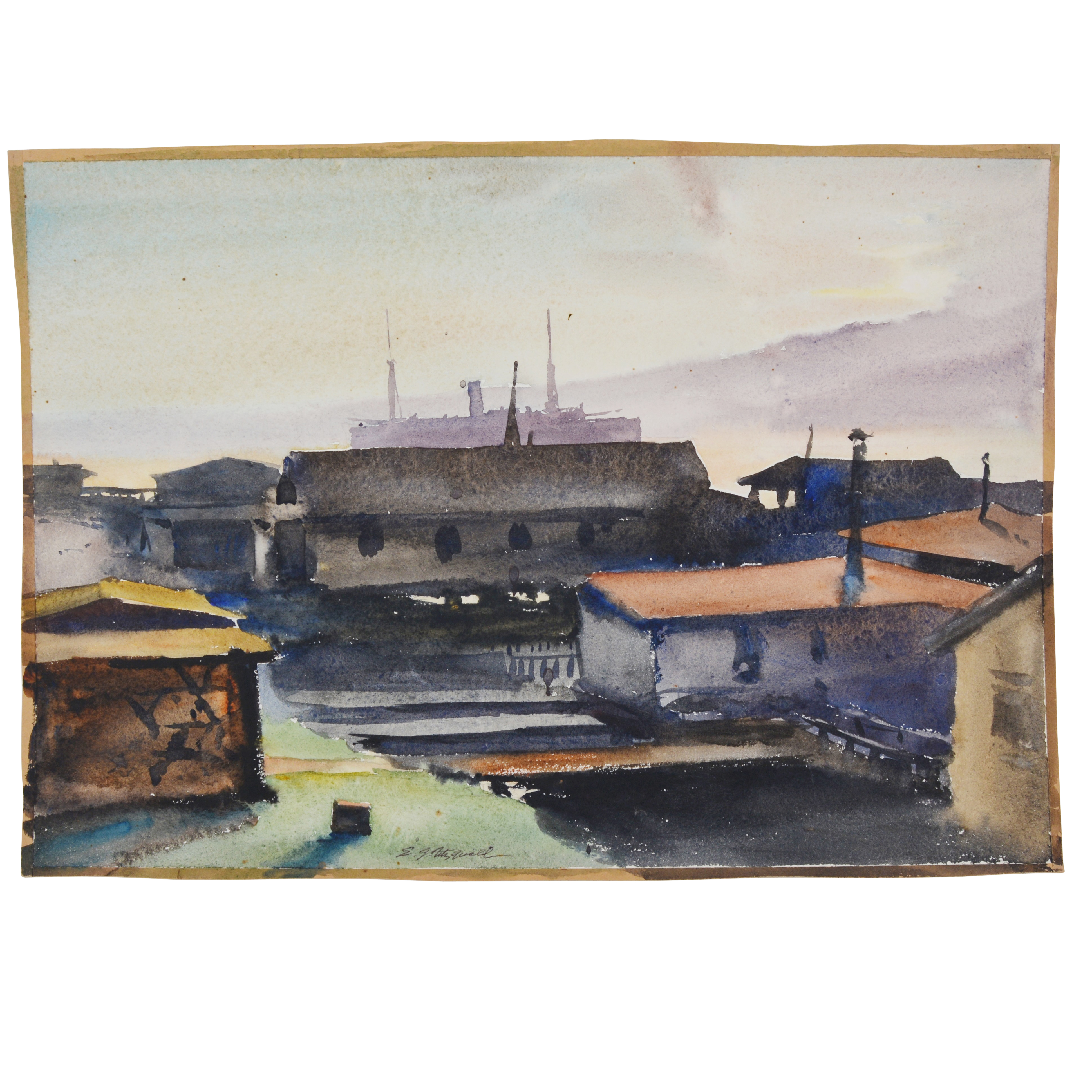Edmond J. Fitzgerald Original Watercolor "Lake Union Seattle"