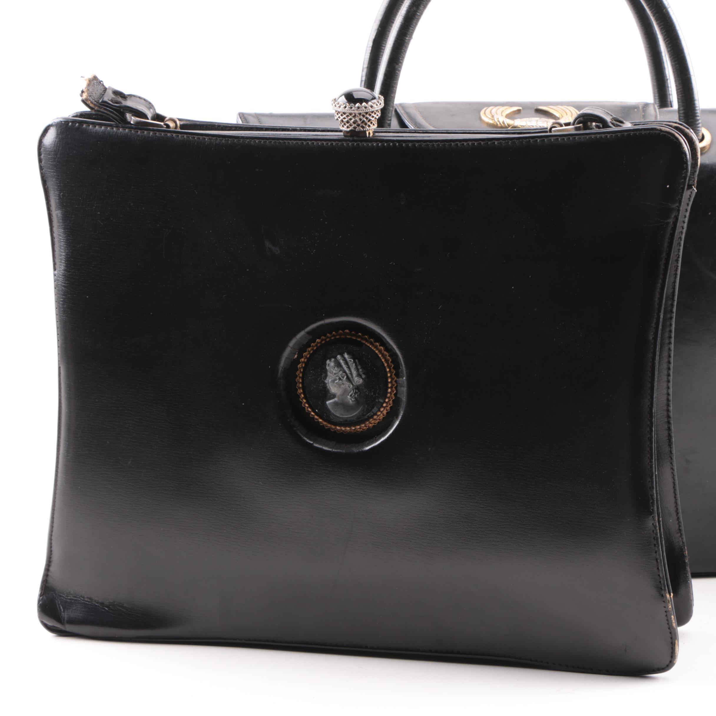 Mid-Century Leather Black Leather Handbags Including Bienen-Davis
