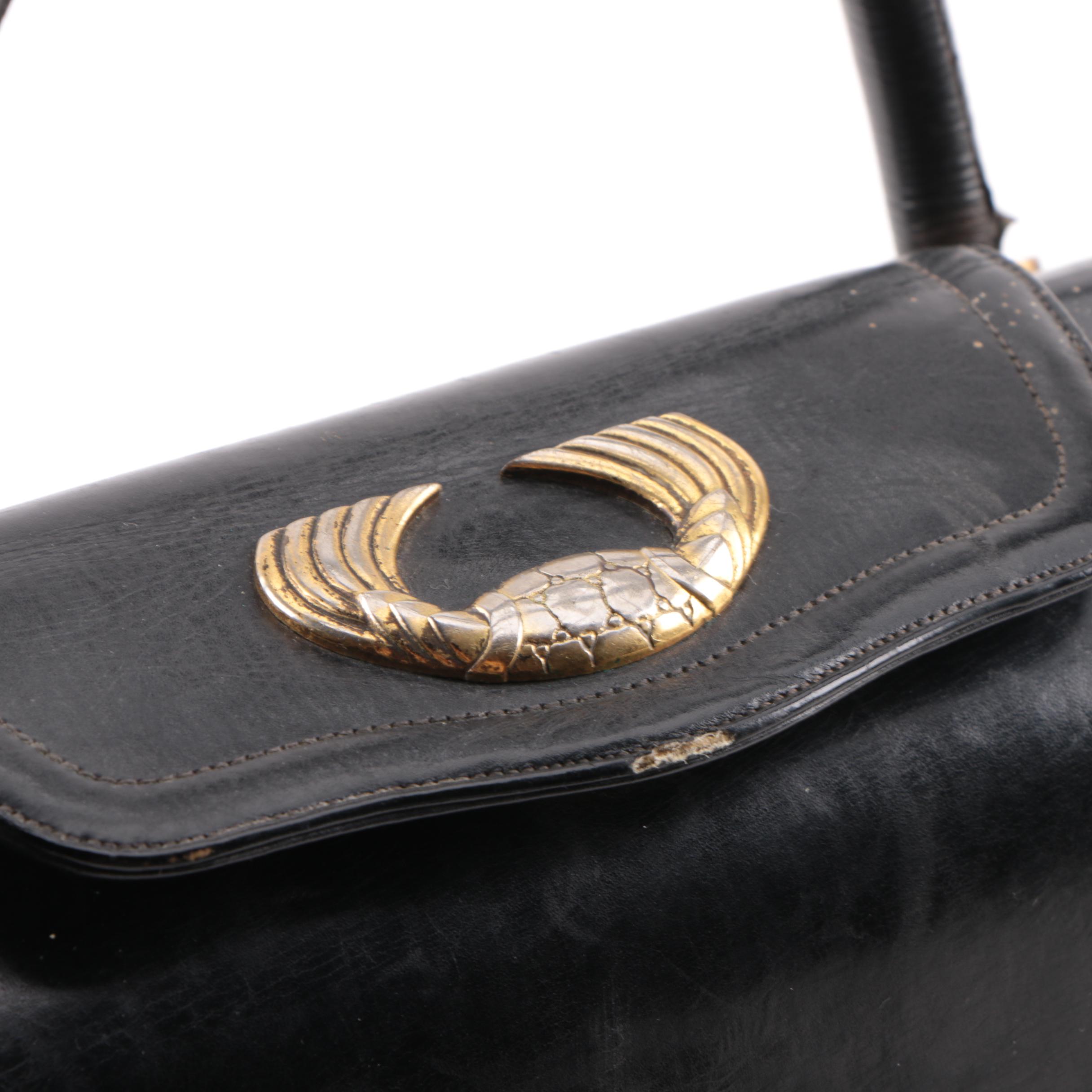 Mid-Century Leather Black Leather Handbags Including Bienen-Davis