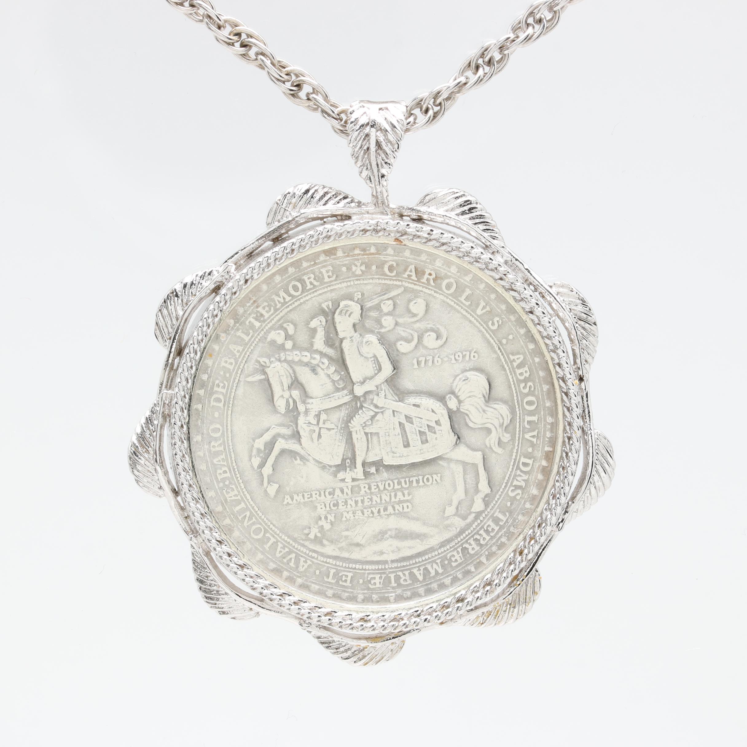 Sterling Silver Necklace with State of Maryland Bicentennial 960 Silver Medal