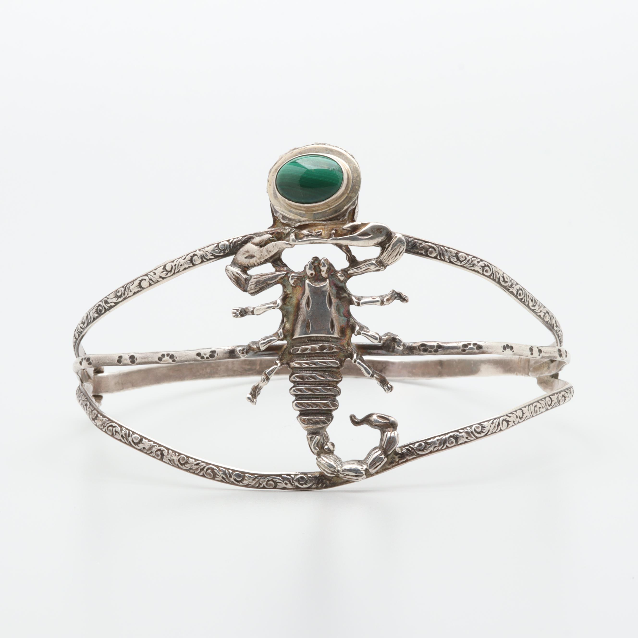 Sterling Silver Malachite Scorpion Arm Band