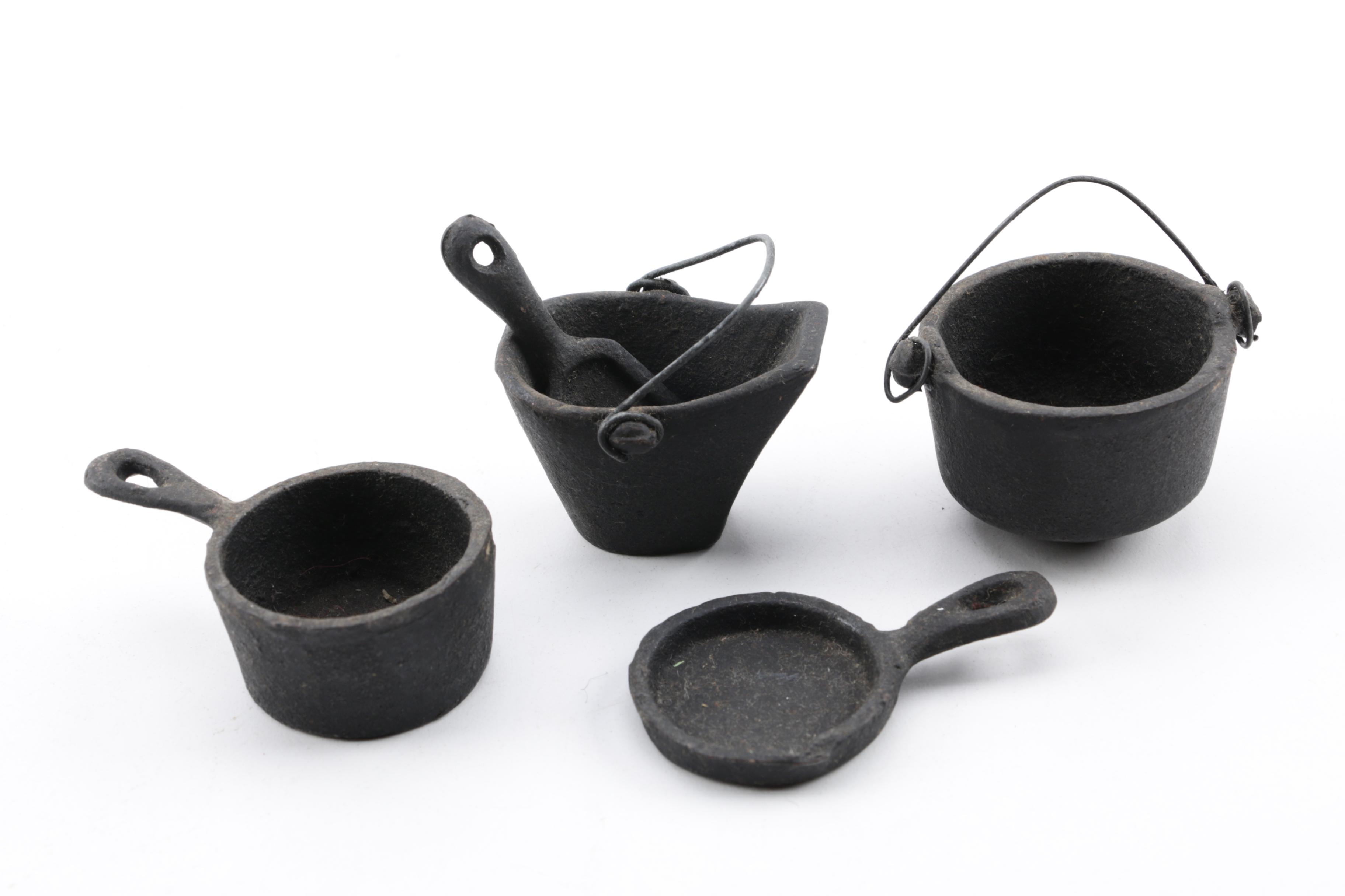 Reproduction Queen Cast Iron Miniature Stove and Vintage ACW Sad Iron