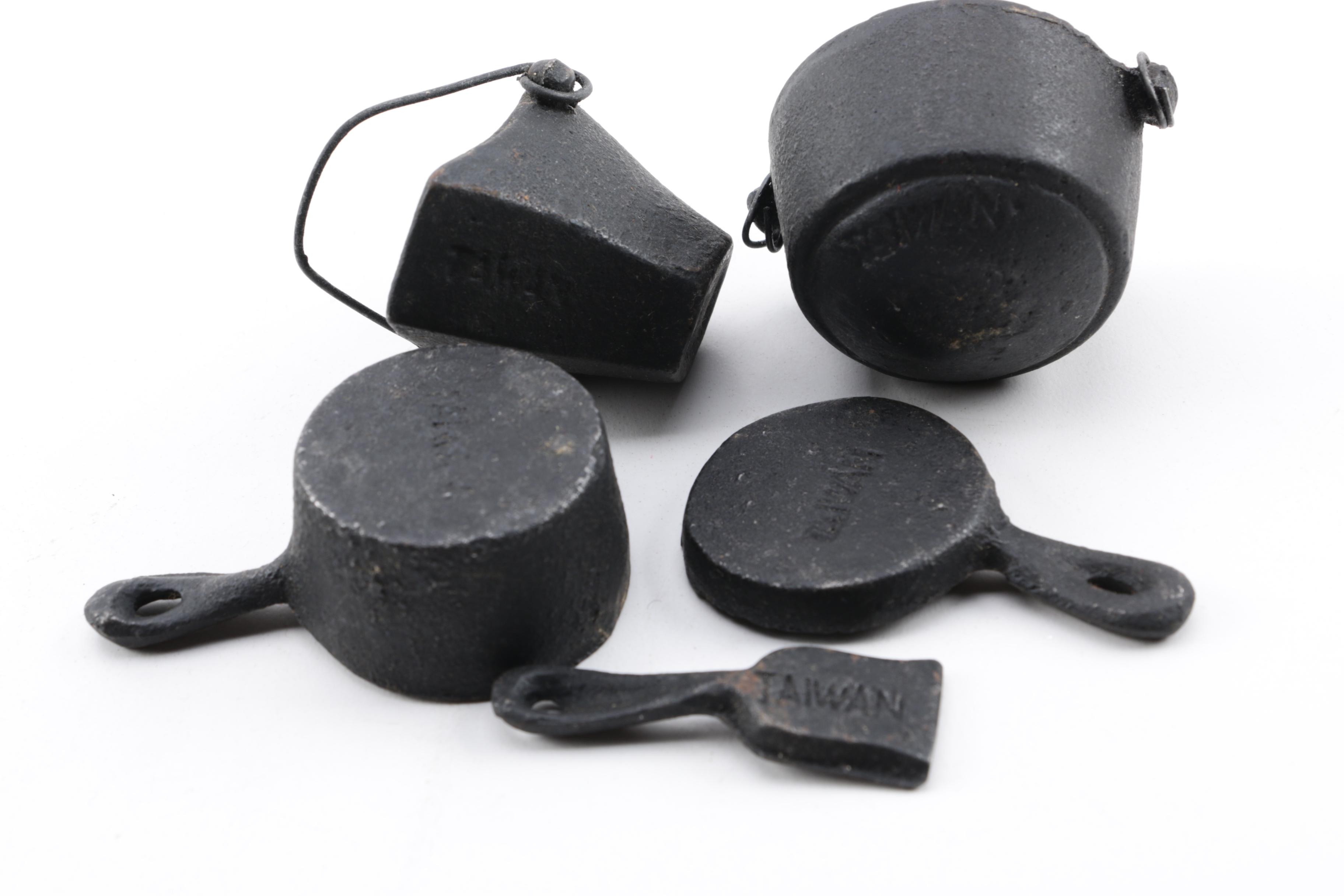 Reproduction Queen Cast Iron Miniature Stove and Vintage ACW Sad Iron