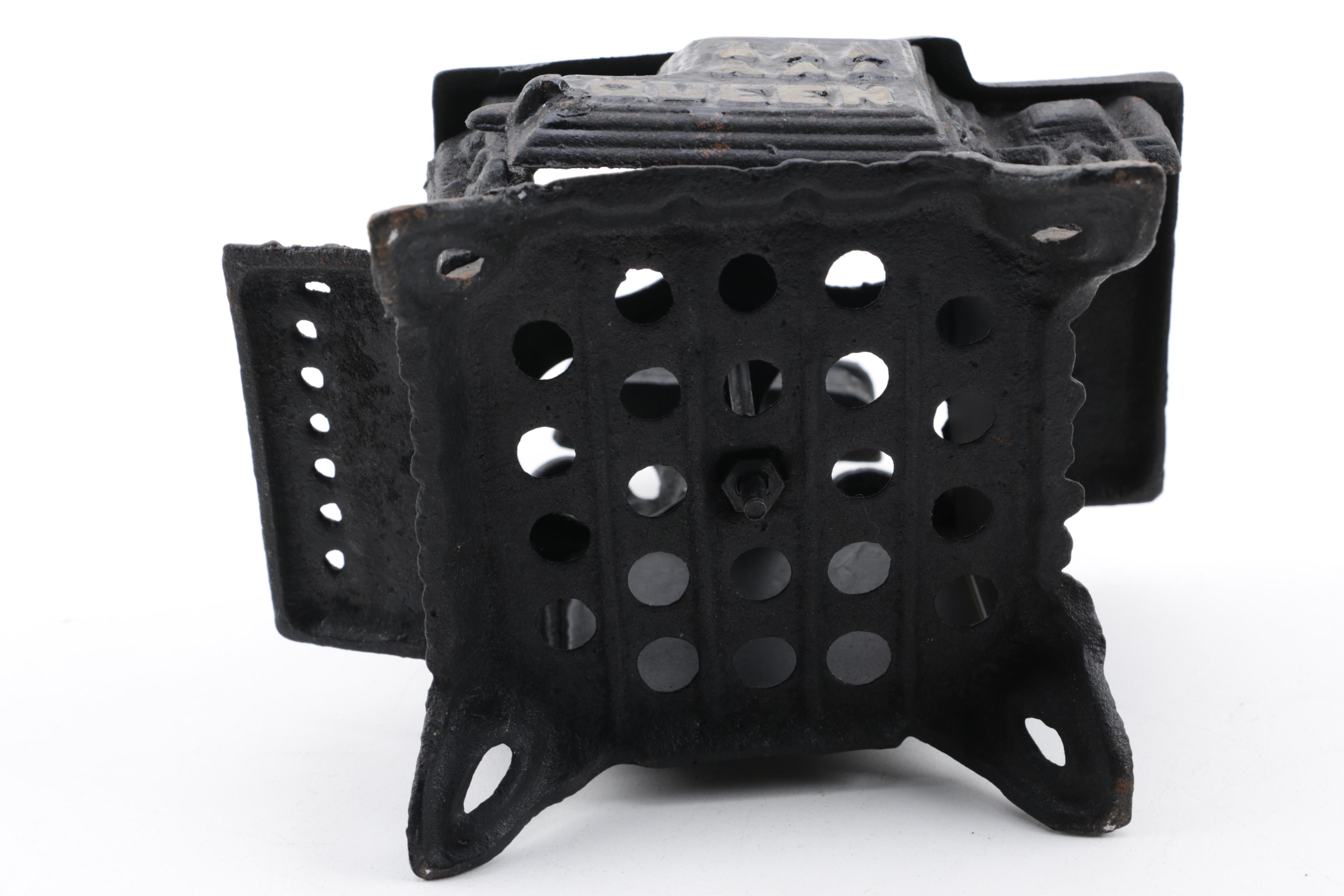 Reproduction Queen Cast Iron Miniature Stove and Vintage ACW Sad Iron