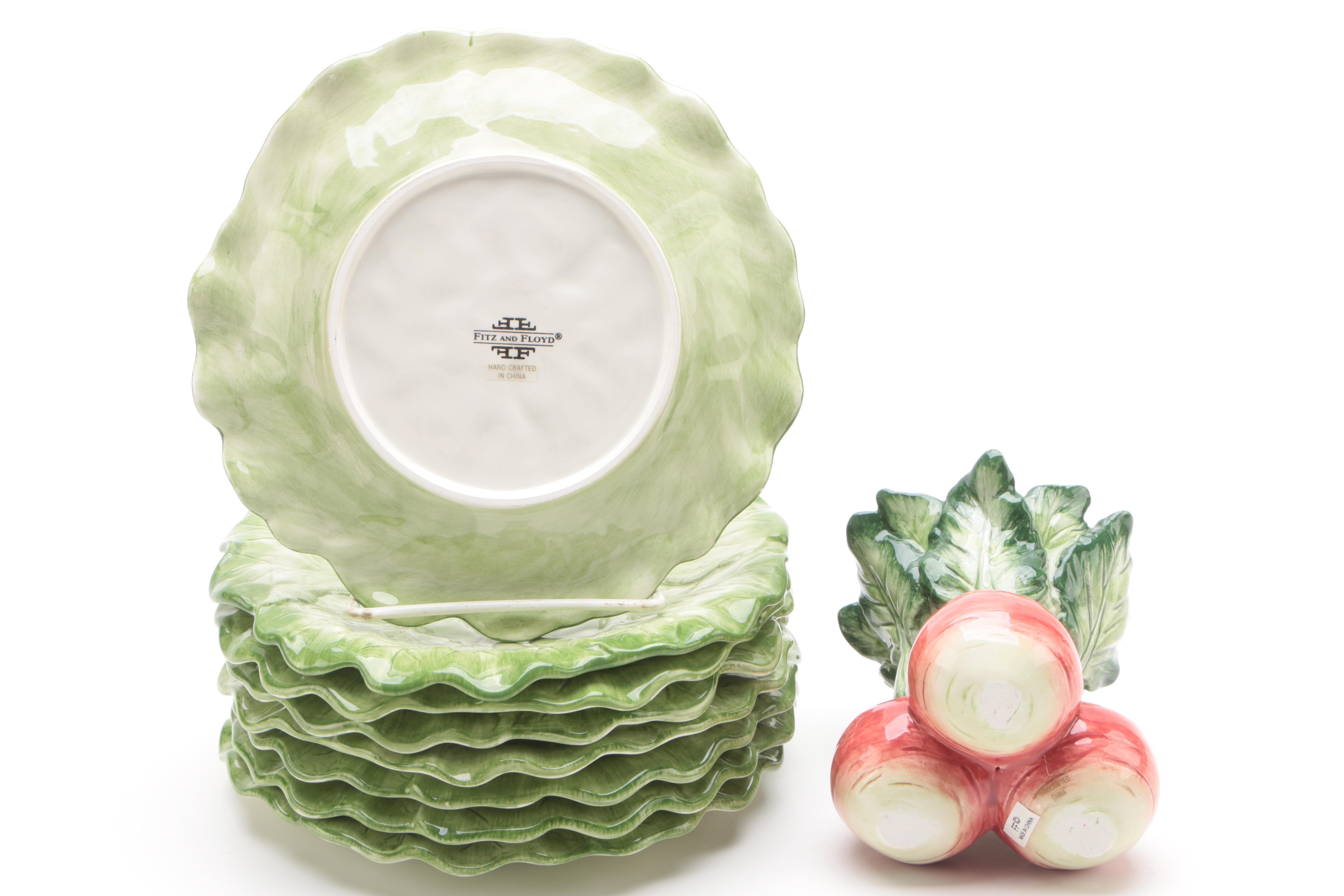 Fitz and Floyd Ceramic Fruit and Vegetable Motif Tableware w/ Spode Butter Dish