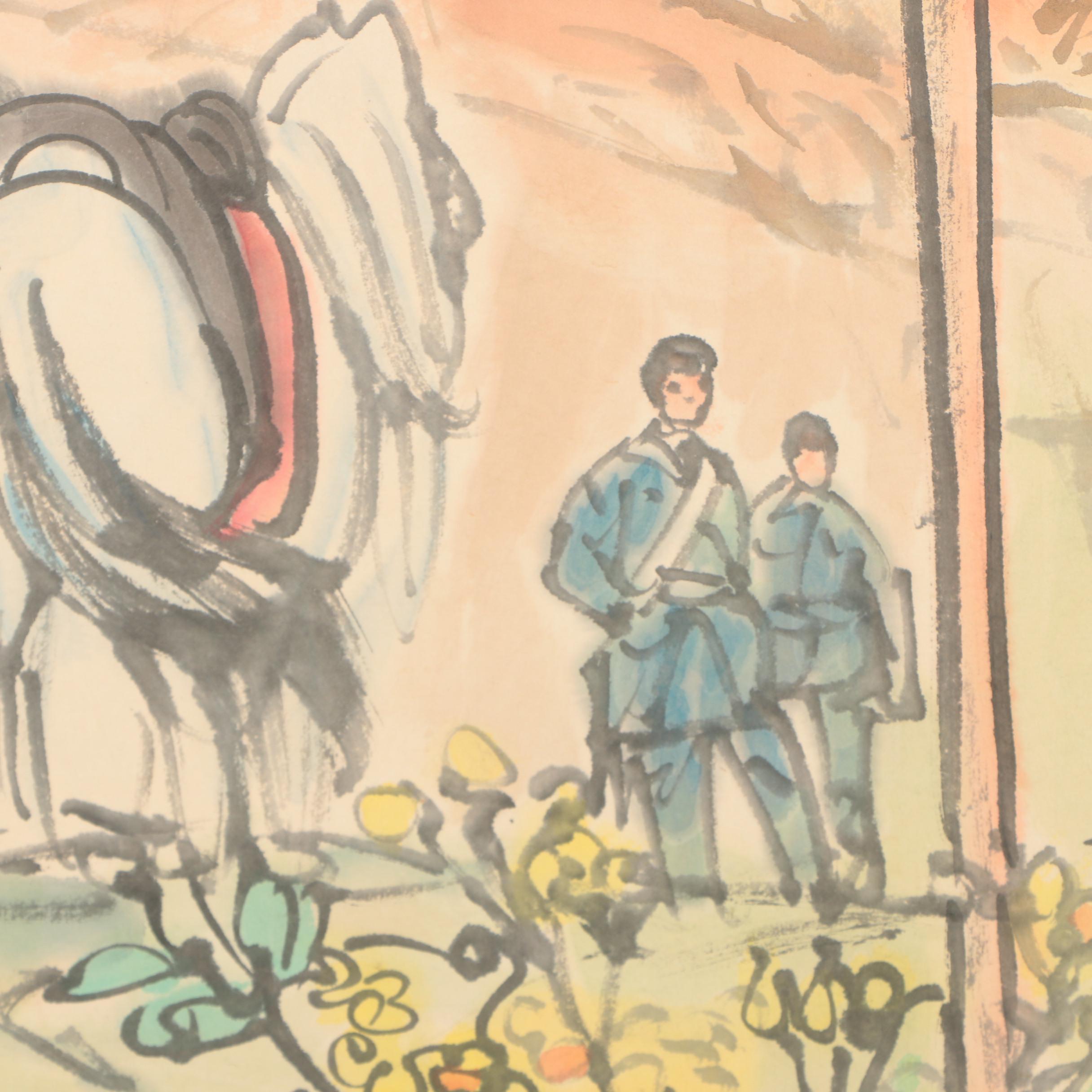 Liu Wenxi Watercolor Portrait of Chairman Mao on Hanging Scroll