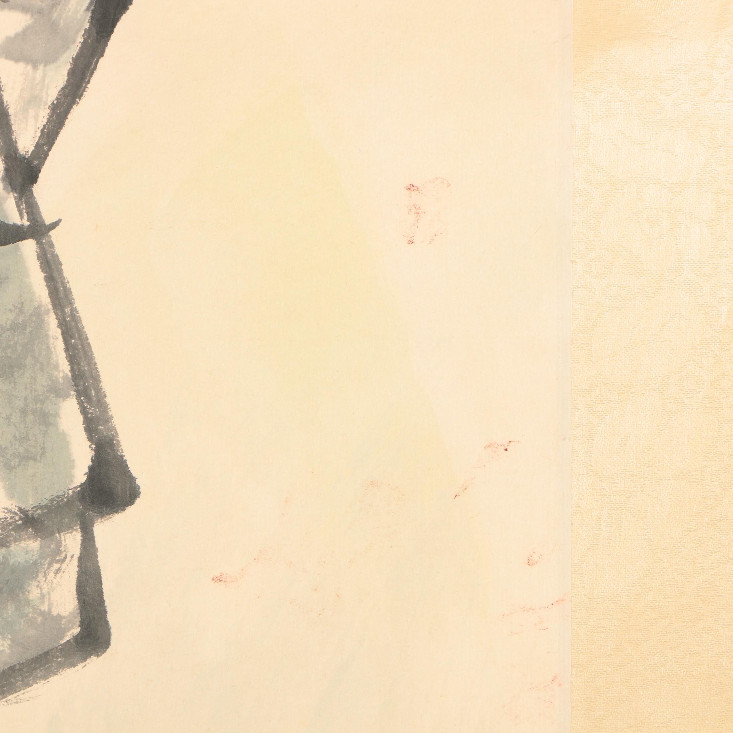 Liu Wenxi Watercolor Portrait of Chairman Mao on Hanging Scroll