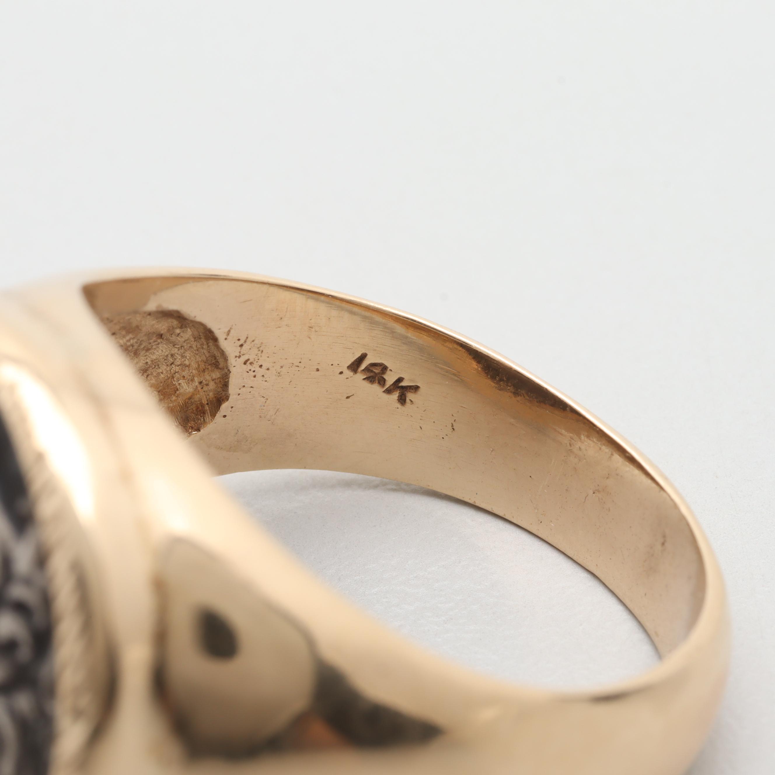 14K Yellow Gold Ring with Silver Reproduction Ancient Greek Drachm