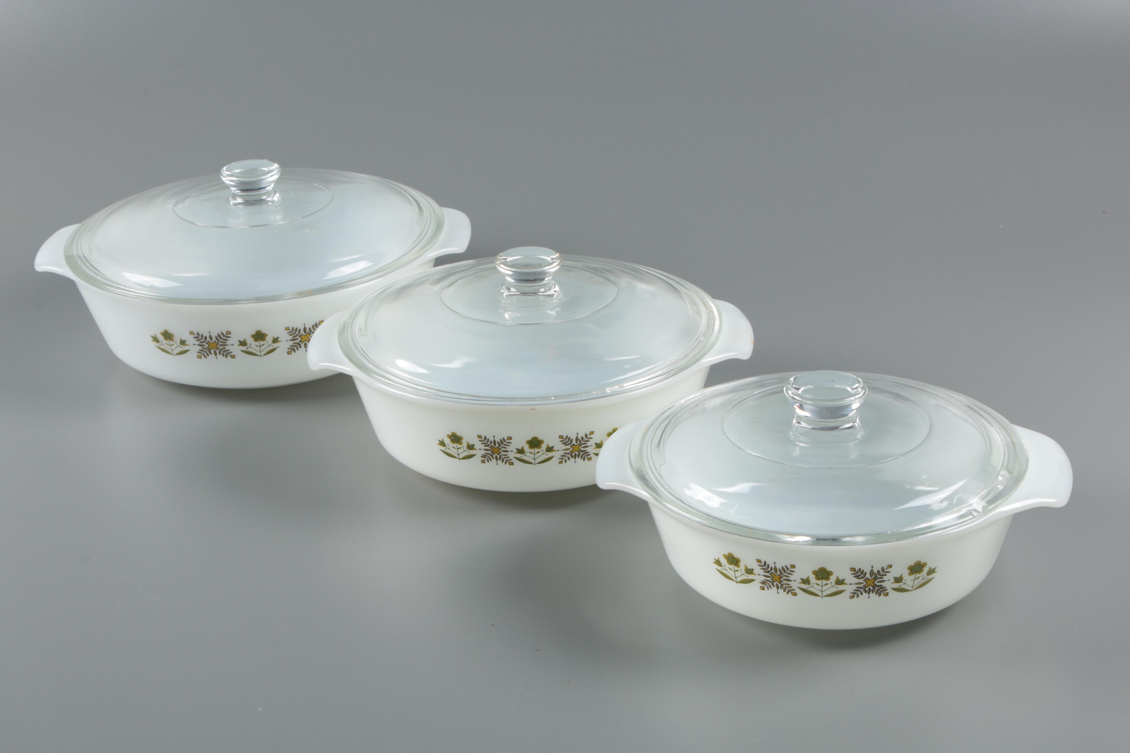 Anchor Hocking Fire-King "Meadow Green" Milk Glass Casserole Dishes c. 1968-76